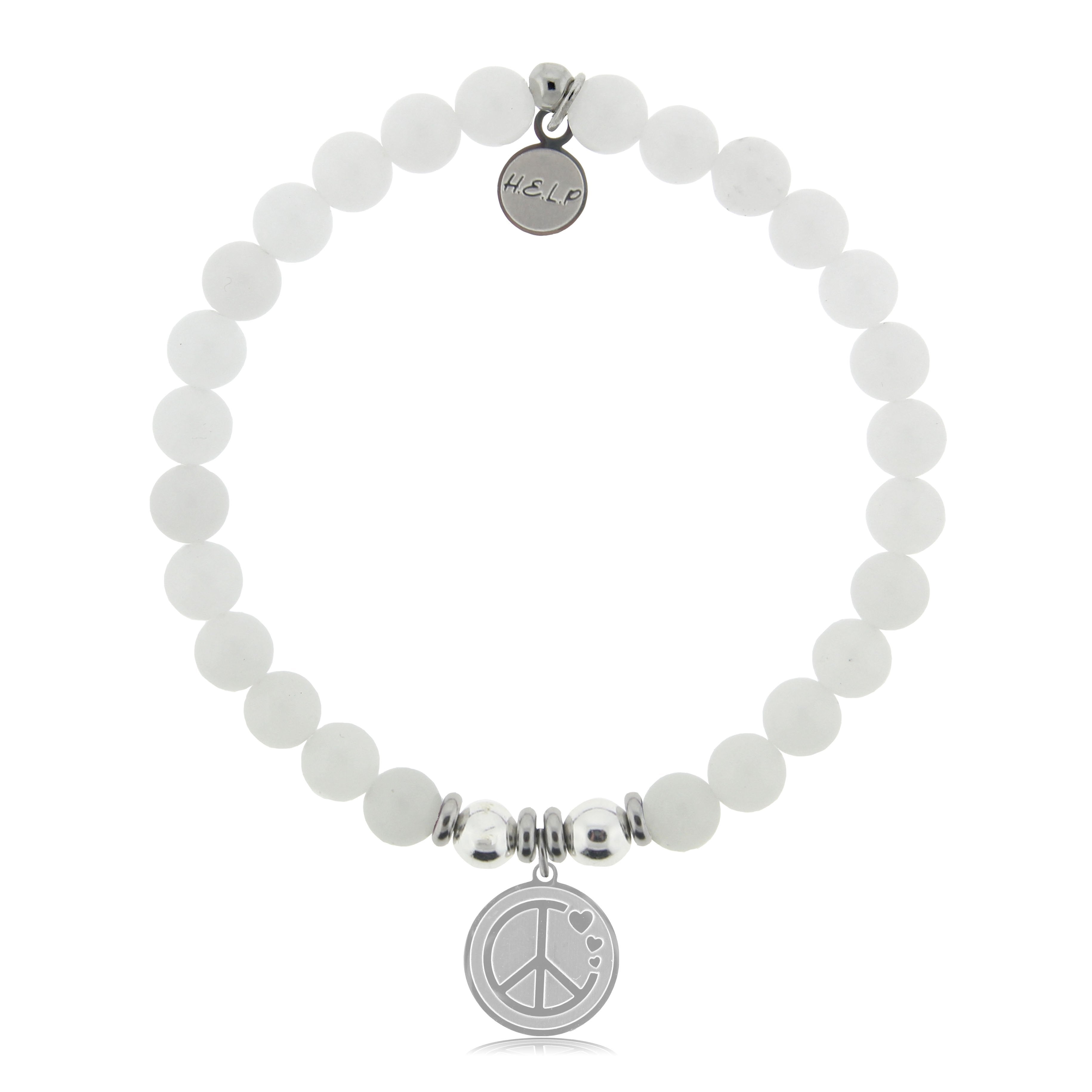 HELP by TJ Peace & Love Charm with White Jade Beads Charity Bracelet