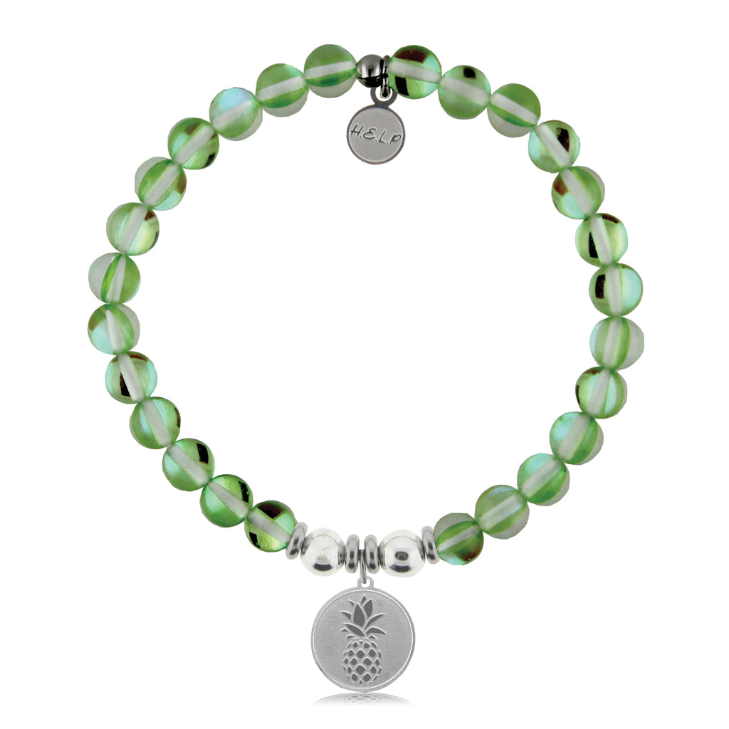 HELP by TJ Pineapple Charm with Green Opalescent Charity Bracelet