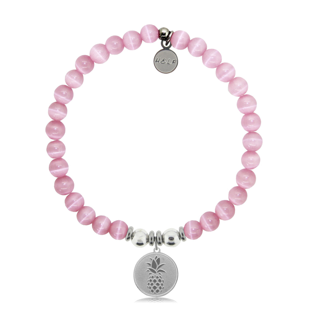 HELP by TJ Pineapple Charm with Pink Cats Eye Charity Bracelet