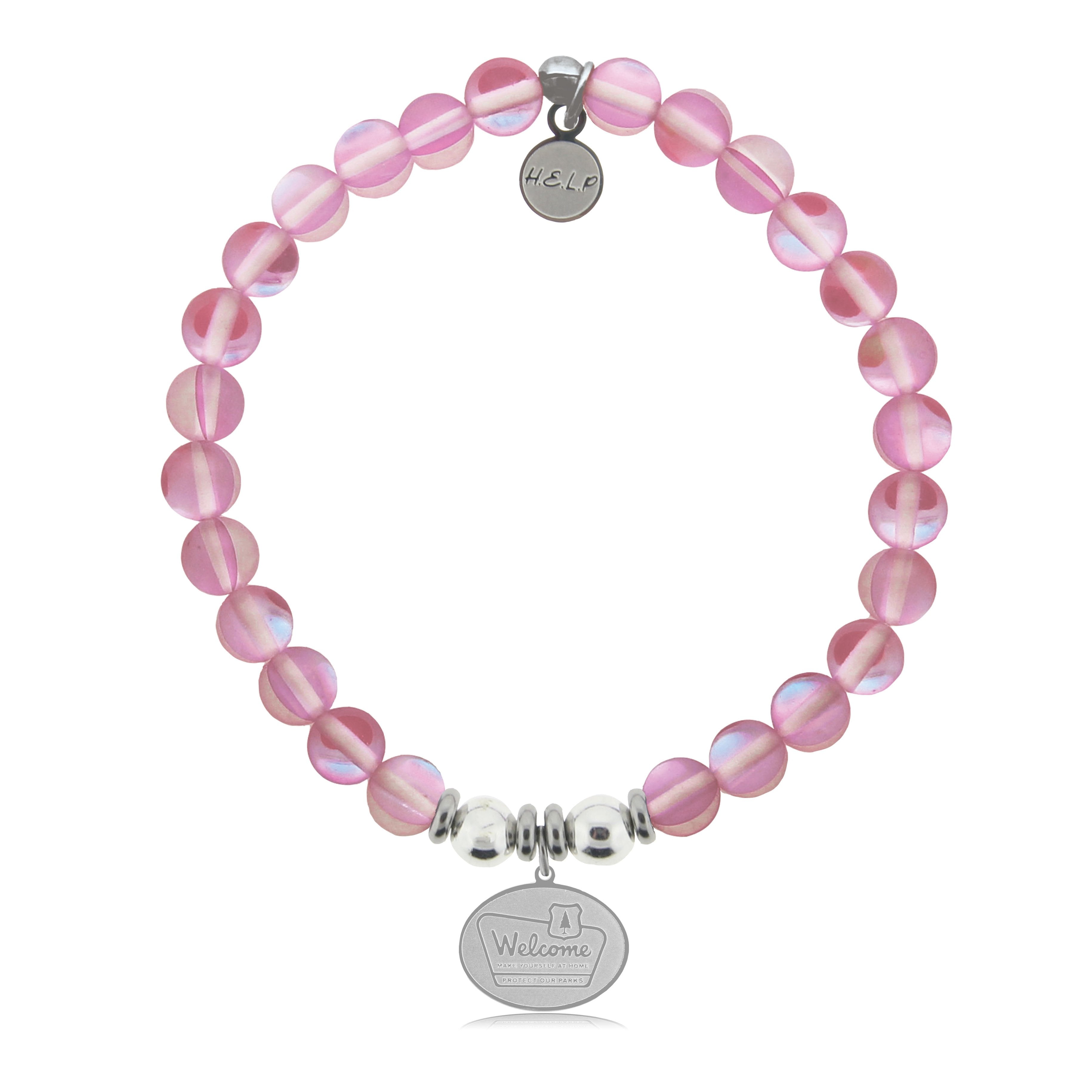 HELP by TJ Protect Our Parks Charm with Pink Opalescent Beads Charity Bracelet