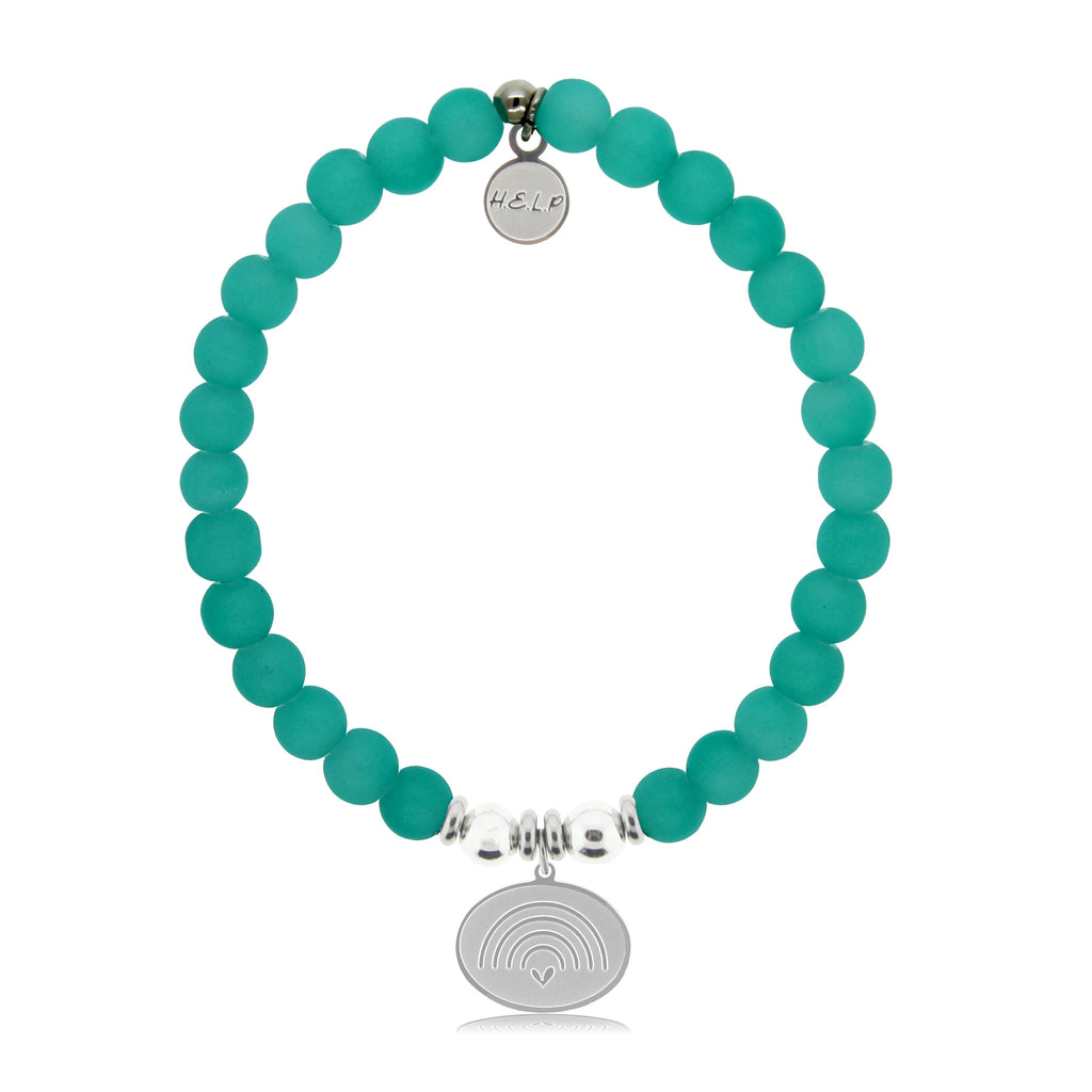 HELP by TJ Rainbow Charm with Aqua Blue Seaglass Charity Bracelet