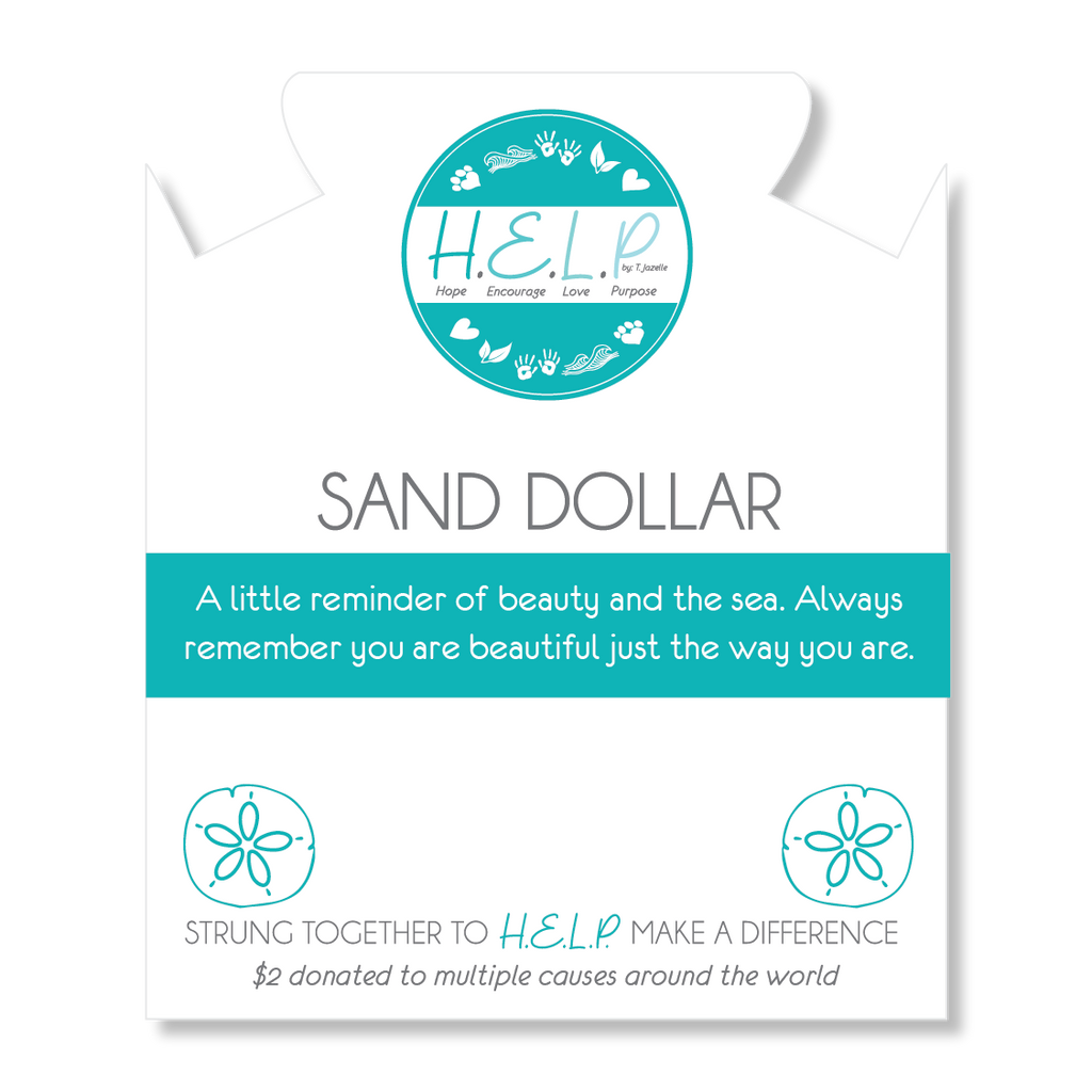 HELP by TJ Sand Dollar Charm with Aqua Blue Seaglass Charity Bracelet