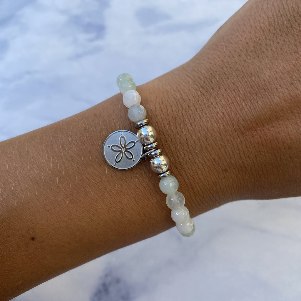 HELP by TJ Sand Dollar Charm with Light Blue Agate Beads Charity Bracelet