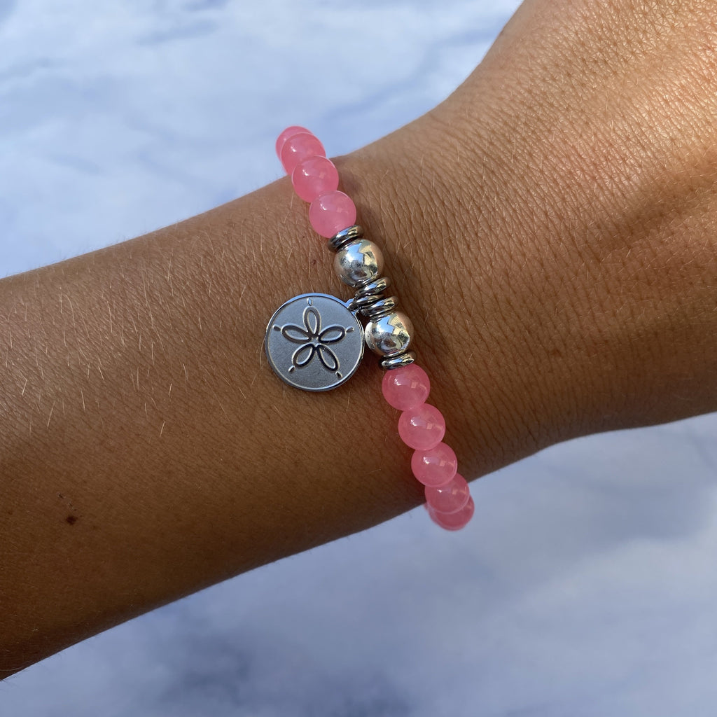 HELP by TJ Sand Dollar Charm with Pink Agate Beads Charity Bracelet
