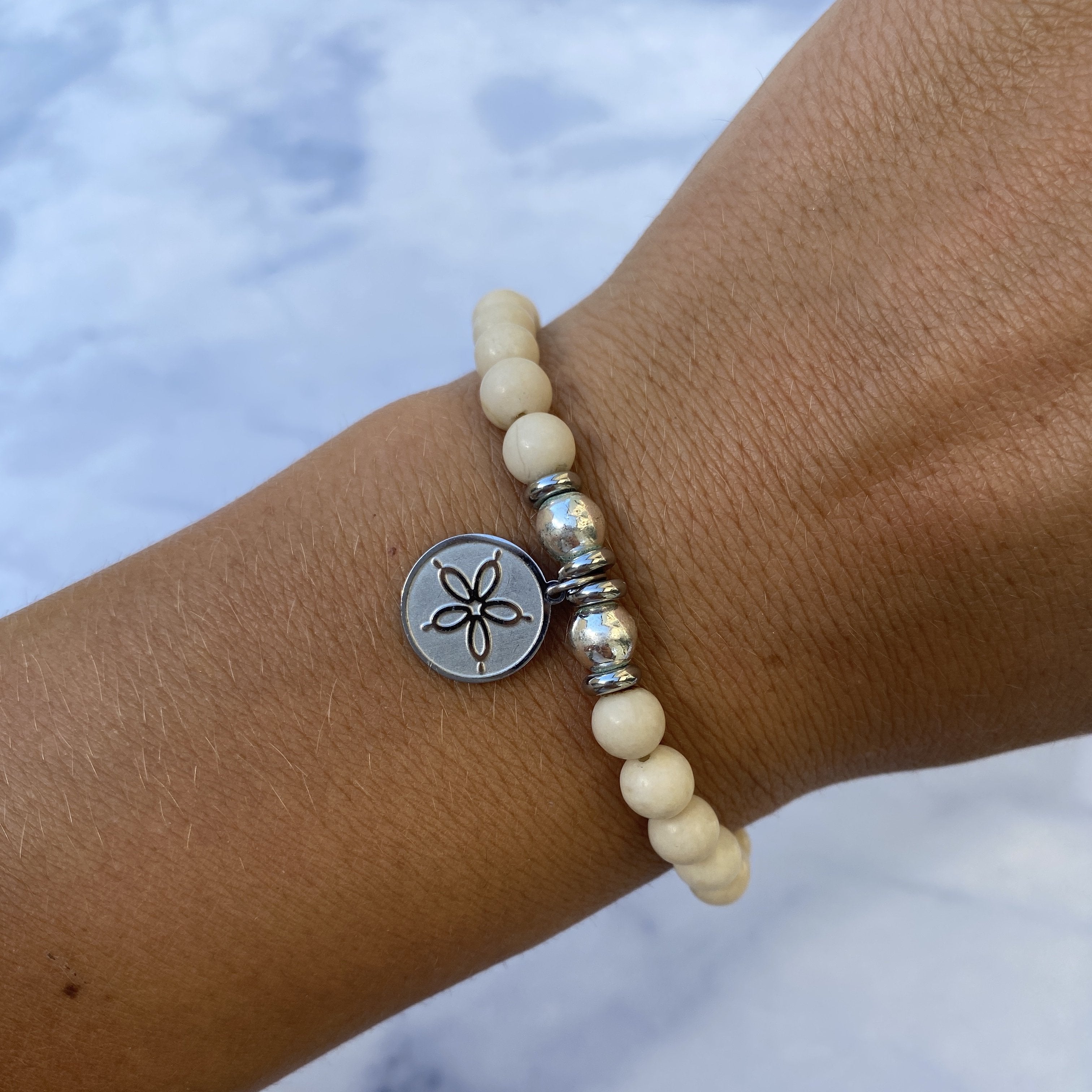 HELP by TJ Sand Dollar Charm with Riverstone Beads Charity Bracelet