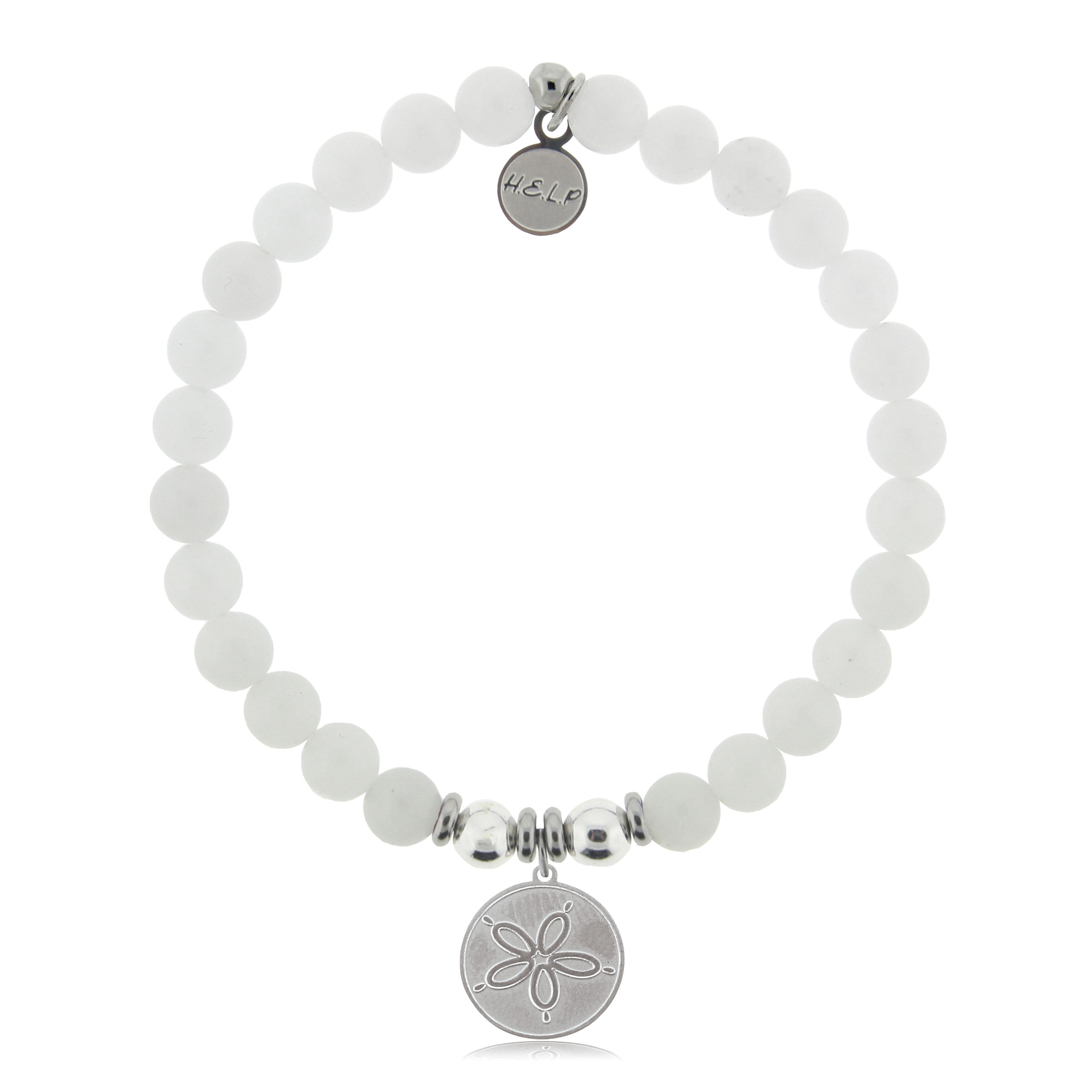 HELP by TJ Sand Dollar Charm with White Jade Beads Charity Bracelet