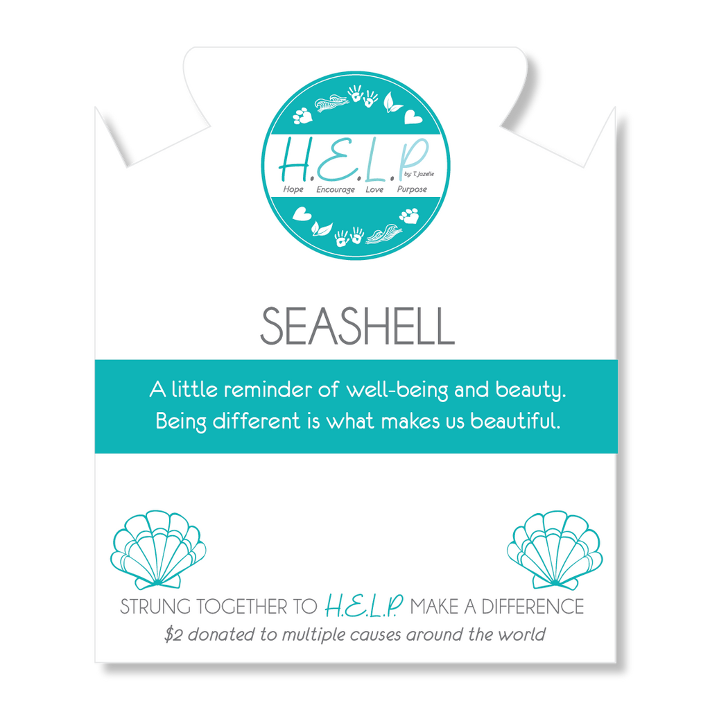 HELP by TJ Seashell Charm with Aqua Blue Seaglass Charity Bracelet