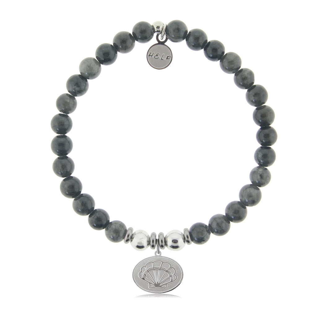 HELP by TJ Seashell Charm with Dark Grey Jade Charity Bracelet