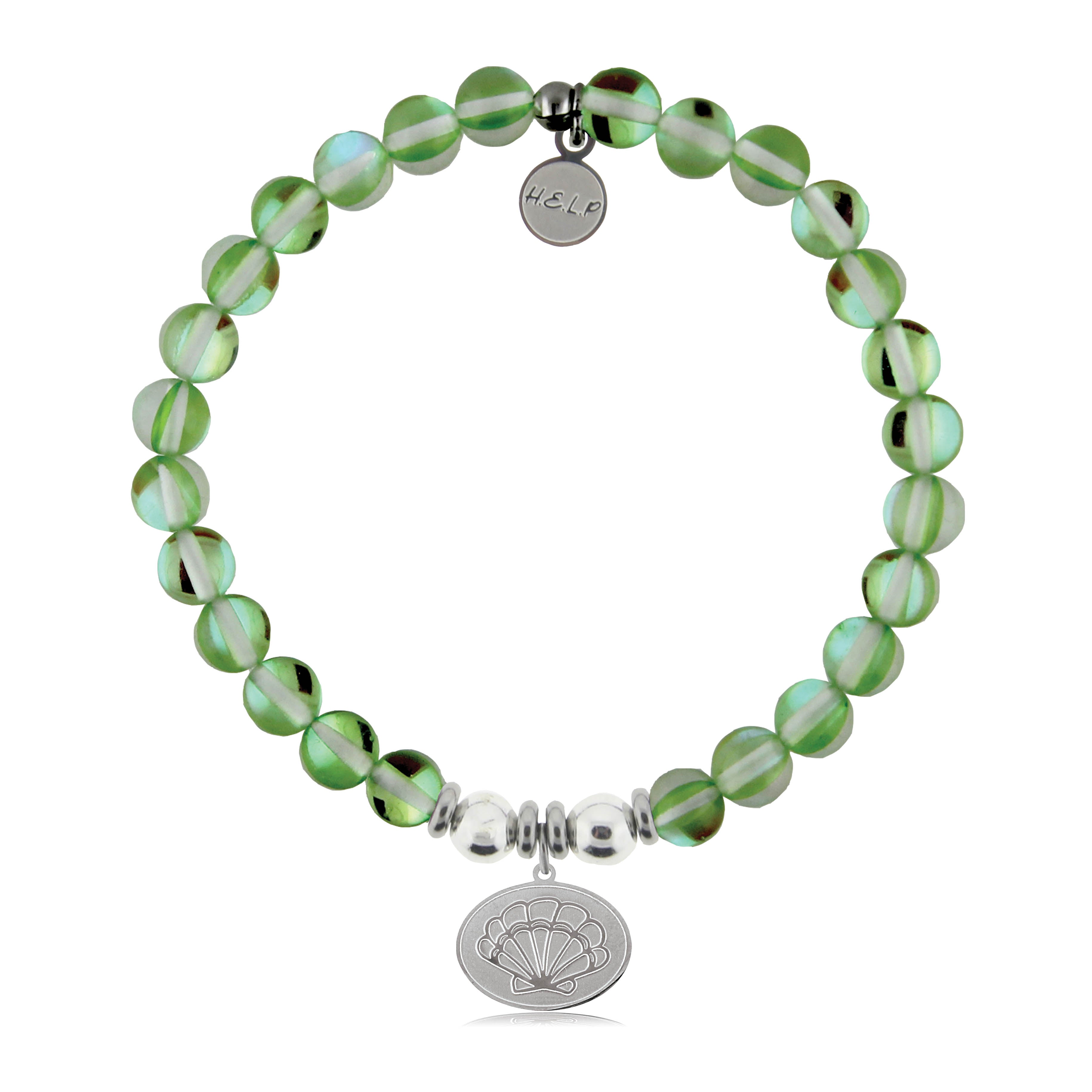 HELP by TJ Seashell Charm with Green Opalescent Charity Bracelet