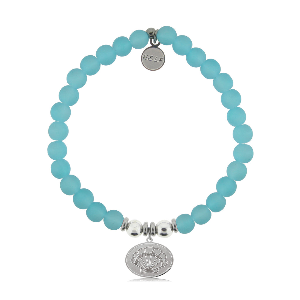 HELP by TJ Seashell Charm with Light Blue Seaglass Charity Bracelet