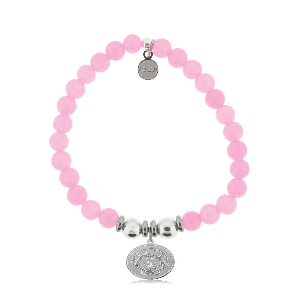 HELP by TJ Seashell Charm with Pink Agate Beads Charity Bracelet