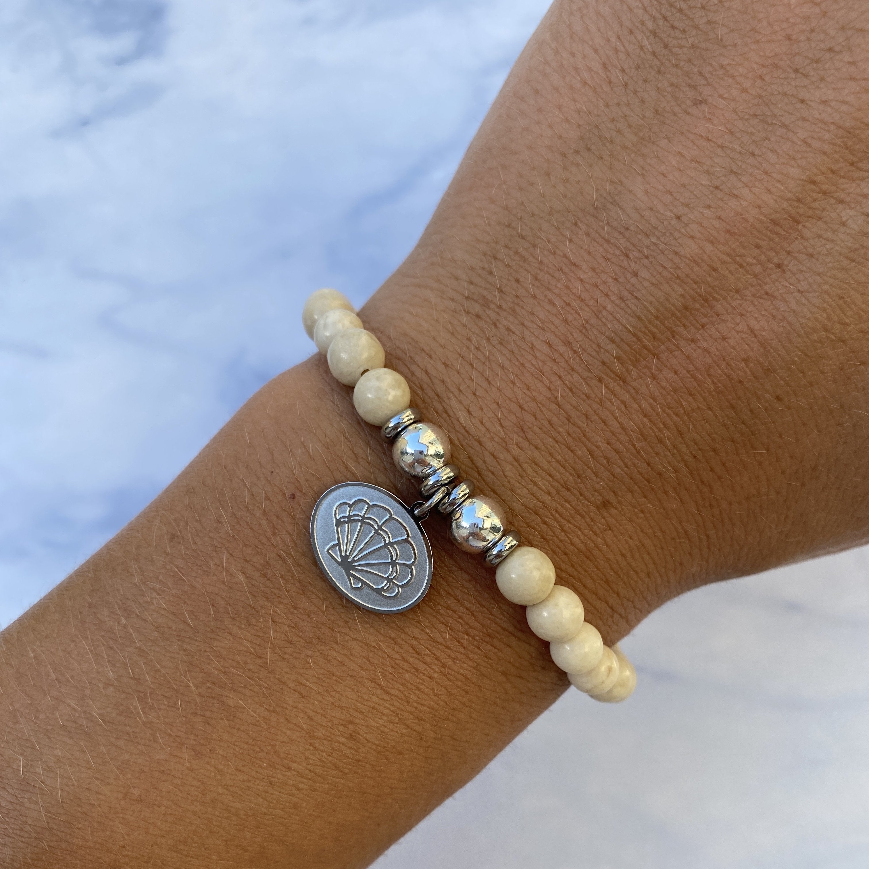 HELP by TJ Seashell Charm with Riverstone Beads Charity Bracelet