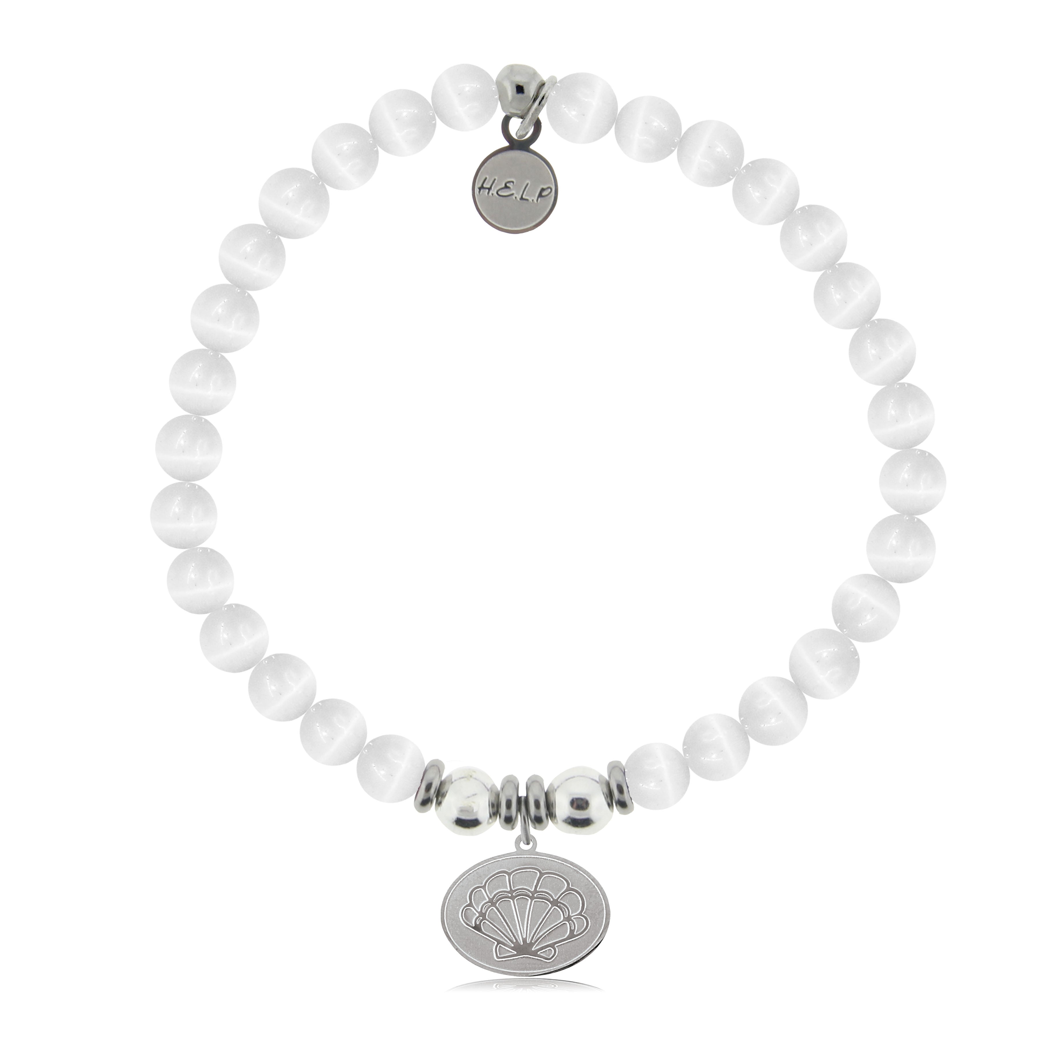 HELP by TJ Seashell Charm with White Cats Eye Charity Bracelet