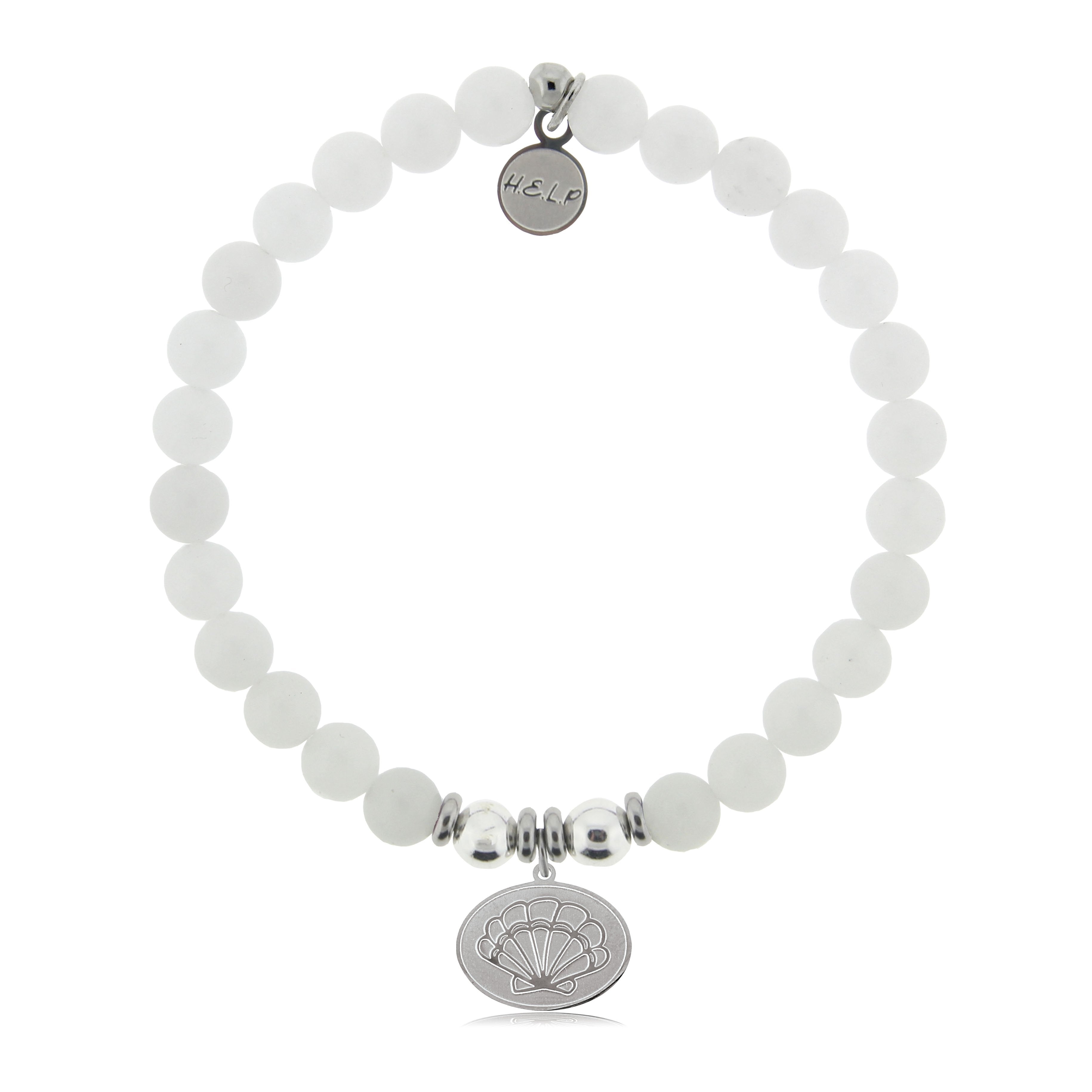 HELP by TJ Seashell Charm with White Jade Beads Charity Bracelet