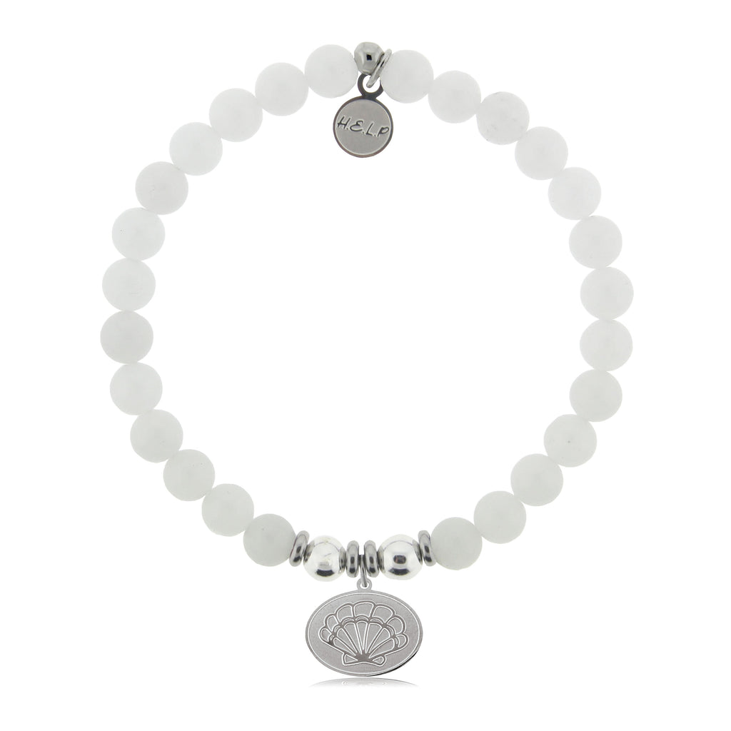 HELP by TJ Seashell Charm with White Jade Beads Charity Bracelet