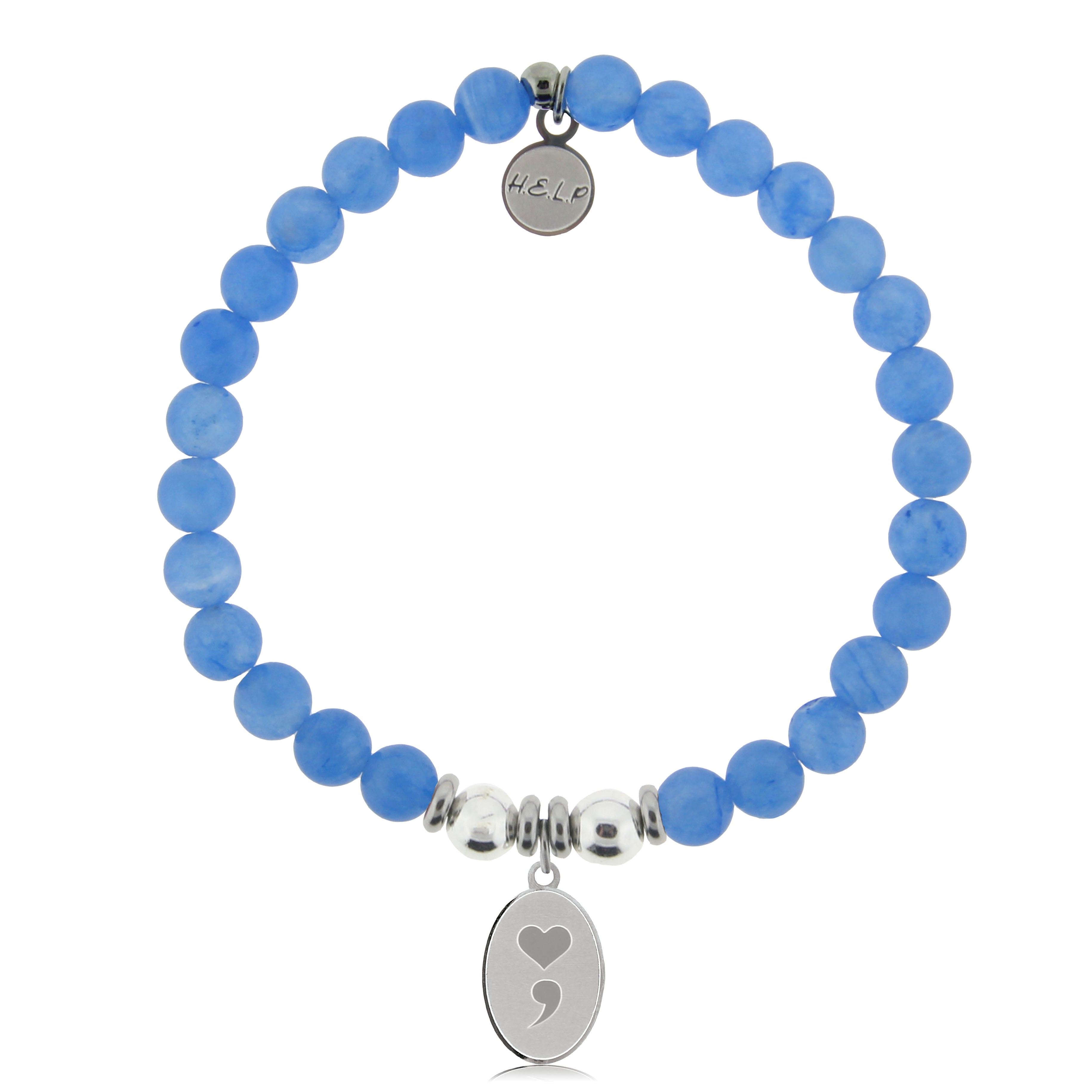 HELP by TJ Semi Colon Charm with Azure Blue Jade Charity Bracelet