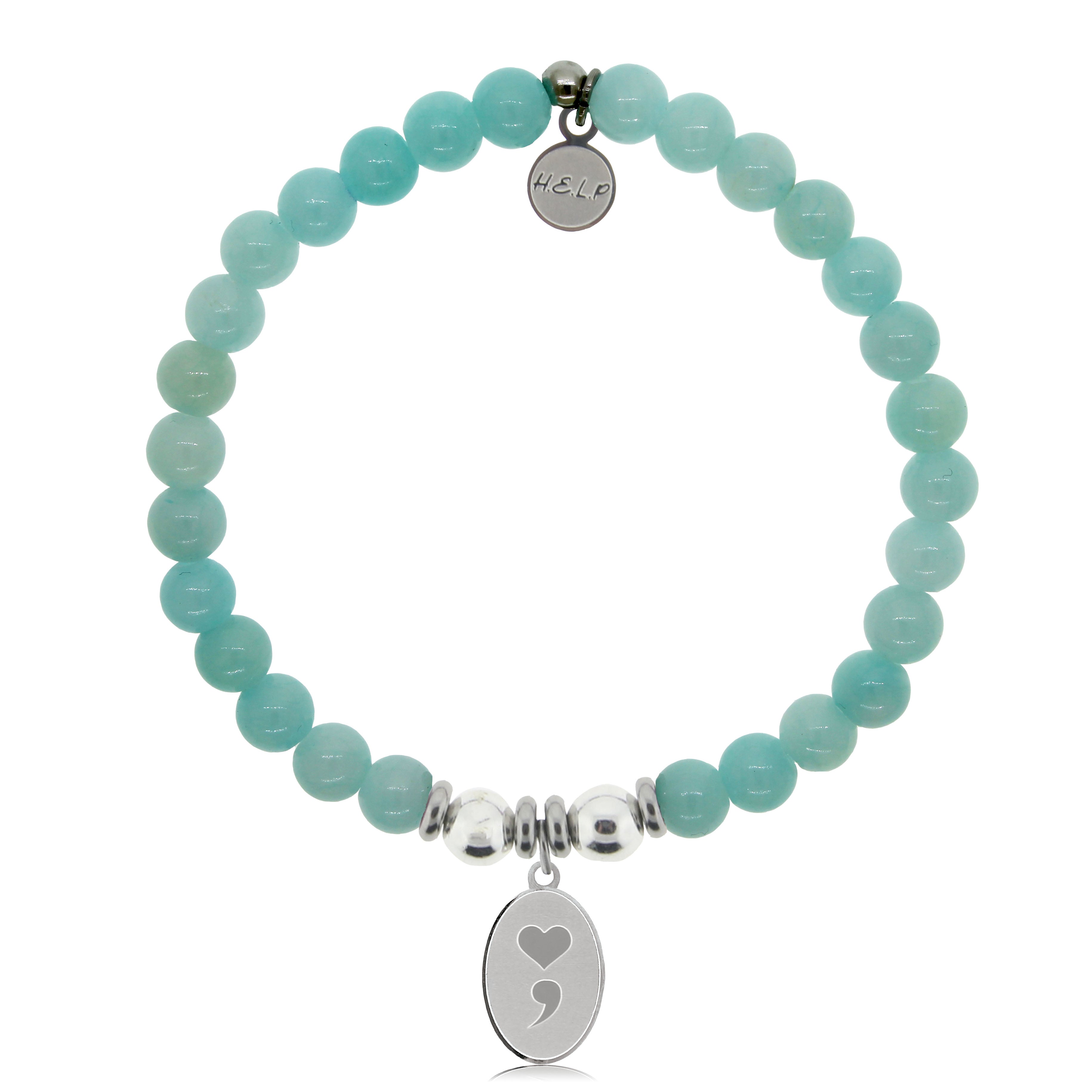 HELP by TJ Semi Colon Charm with Baby Blue Quartz Charity Bracelet