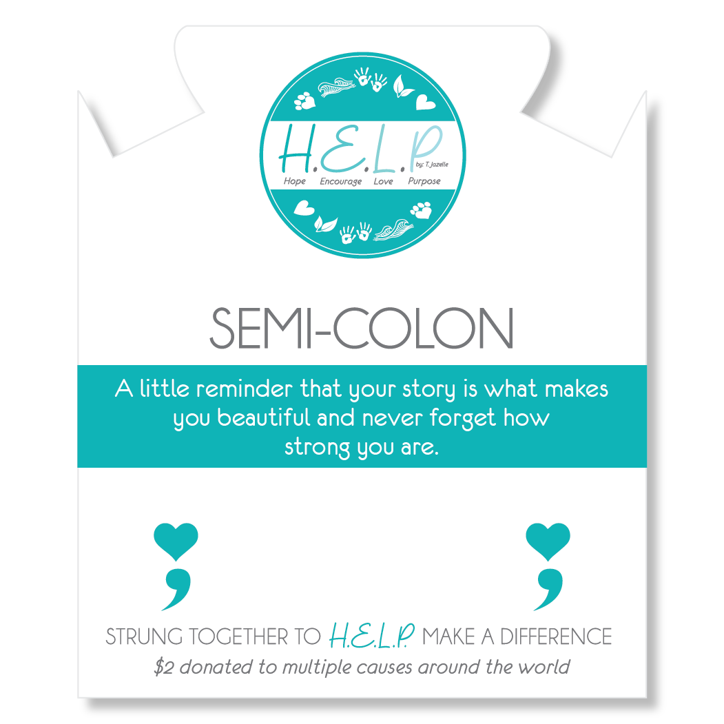 HELP by TJ Semi Colon Charm with Blue Opalescent Charity Bracelet