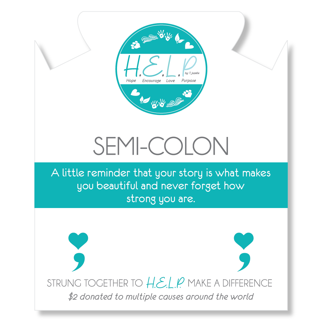 HELP by TJ Semi Colon Charm with Dark Grey Jade Charity Bracelet