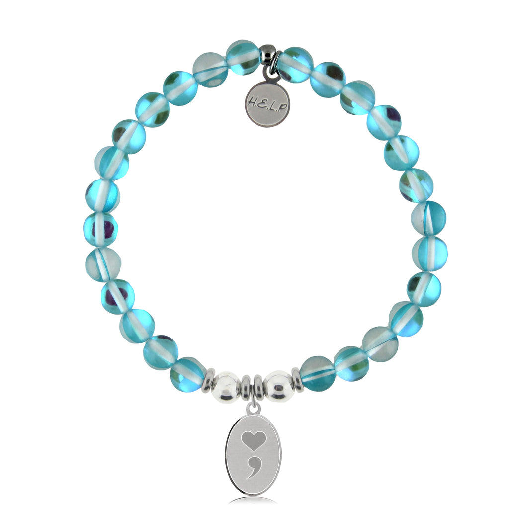HELP by TJ Semi Colon Charm with Light Blue Opalescent Charity Bracelet