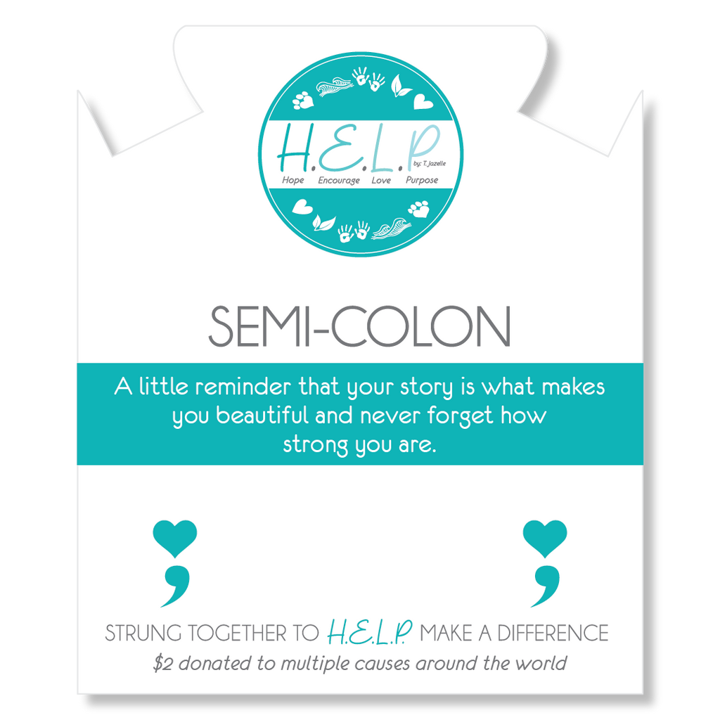HELP by TJ Semi Colon Charm with Light Blue Seaglass Charity Bracelet