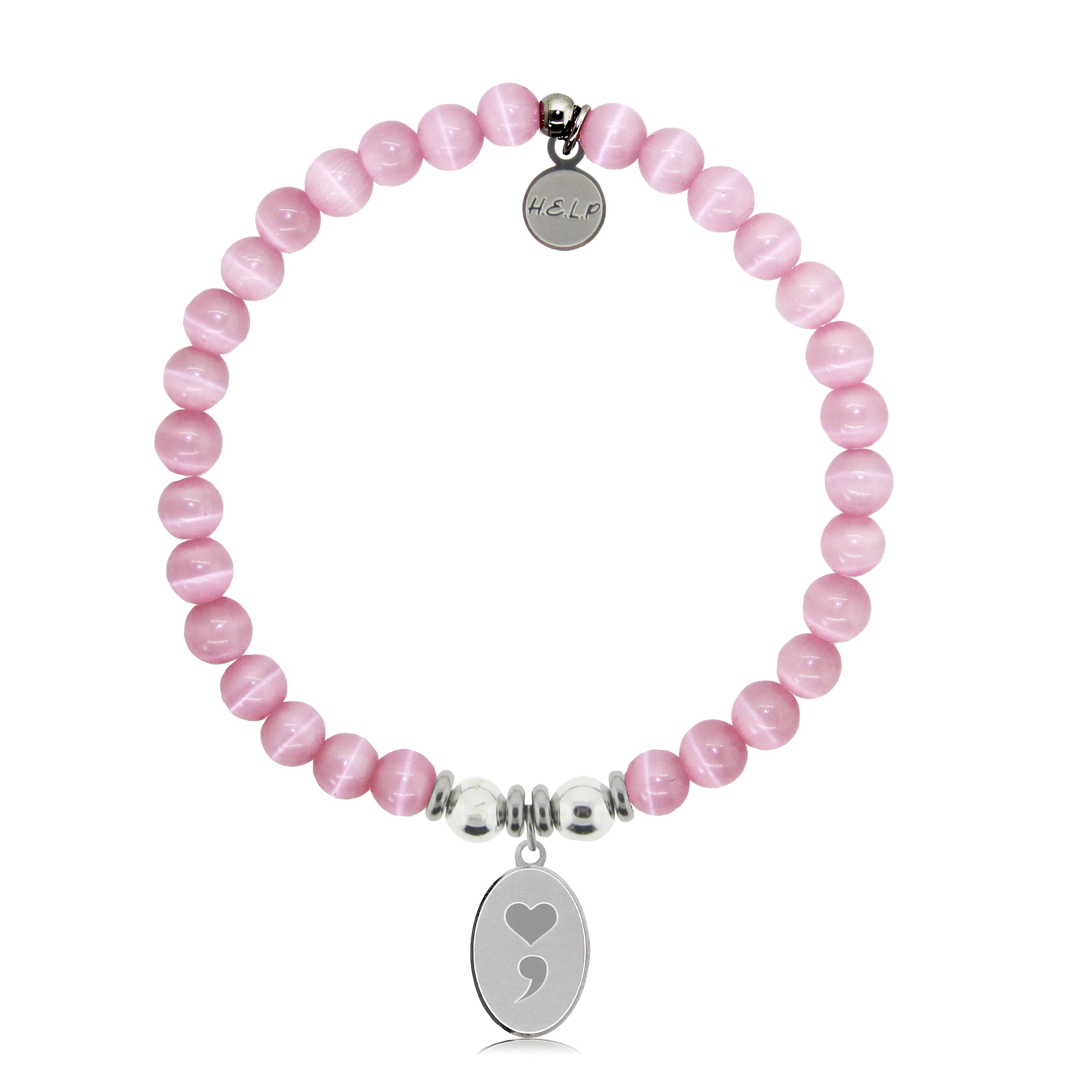 HELP by TJ Semi Colon Charm with Pink Cats Eye Charity Bracelet