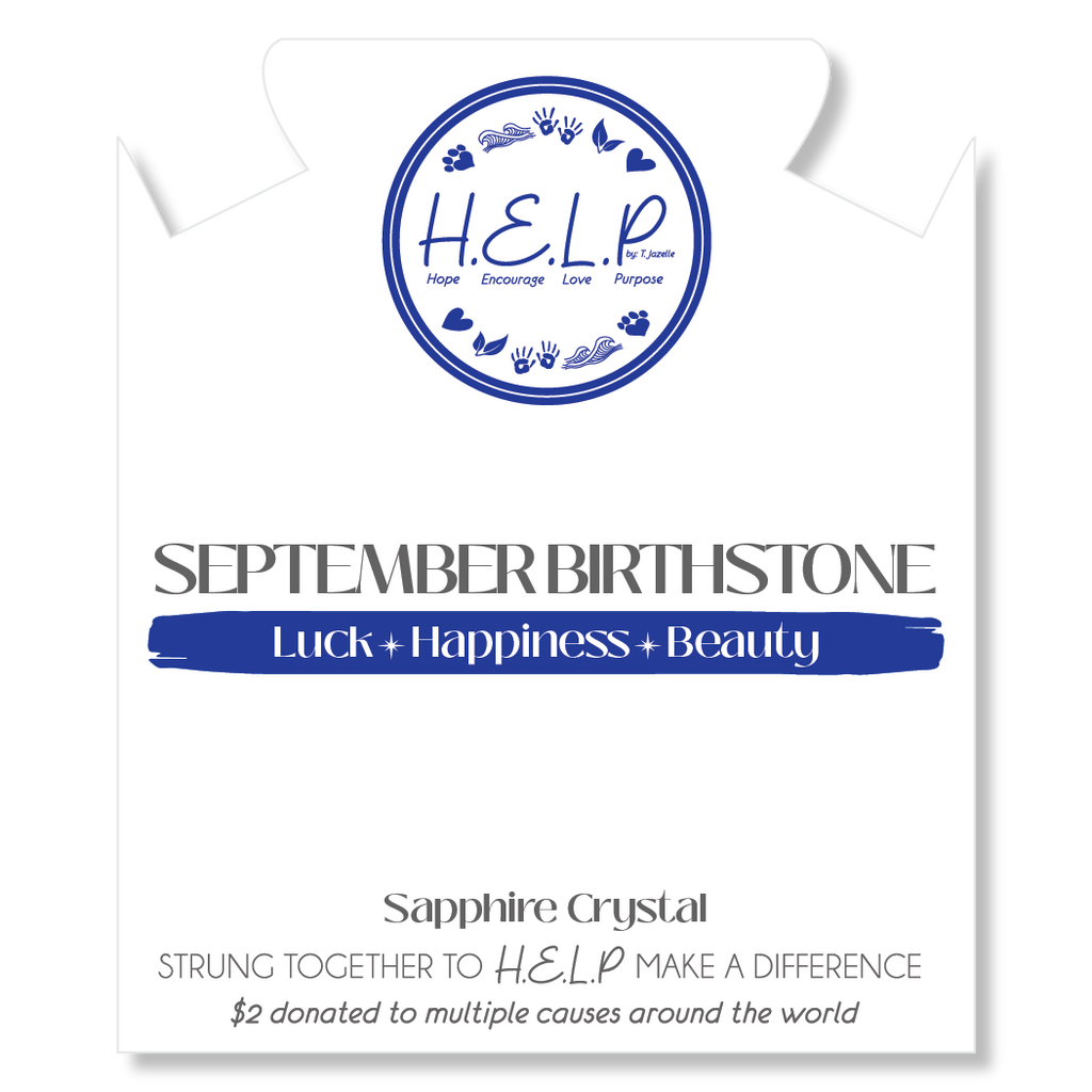 HELP by TJ September Sapphire Crystal Birthstone Charm with White Jade Charity Bracelet