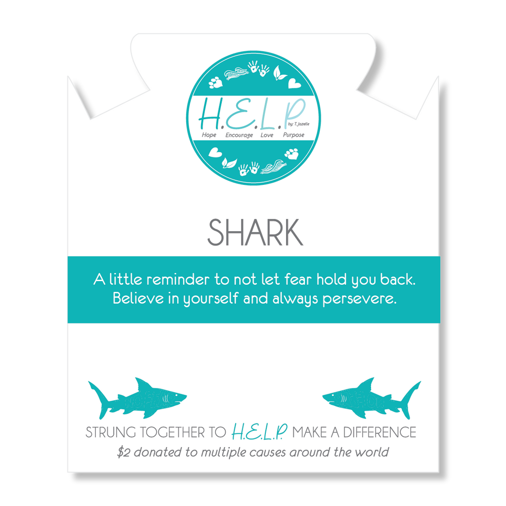 HELP by TJ Shark Charm with Aqua Blue Seaglass Charity Bracelet
