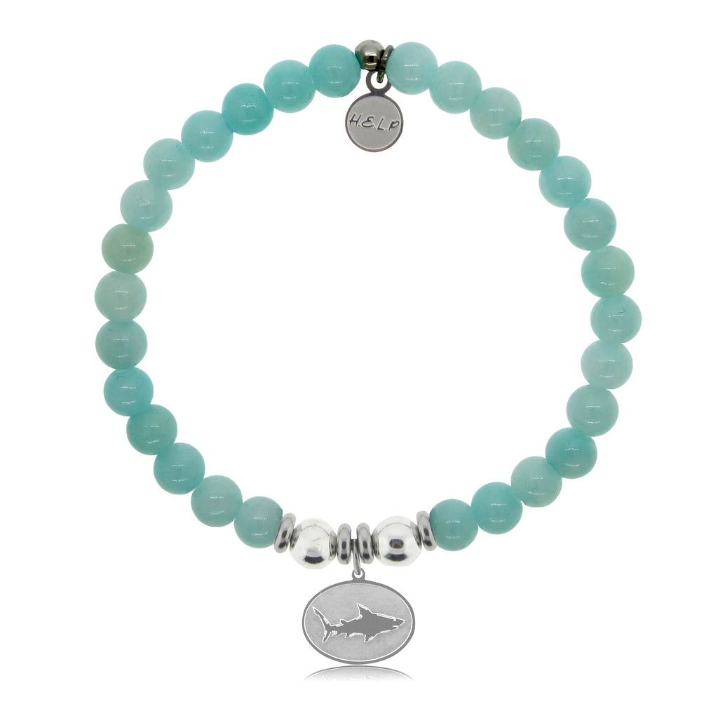 HELP by TJ Shark Charm with Baby Blue Agate Beads Charity Bracelet