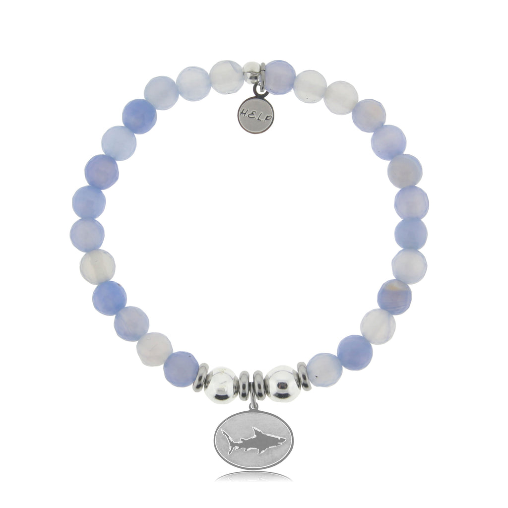 HELP by TJ Shark Charm with Sky Blue Agate Beads Charity Bracelet