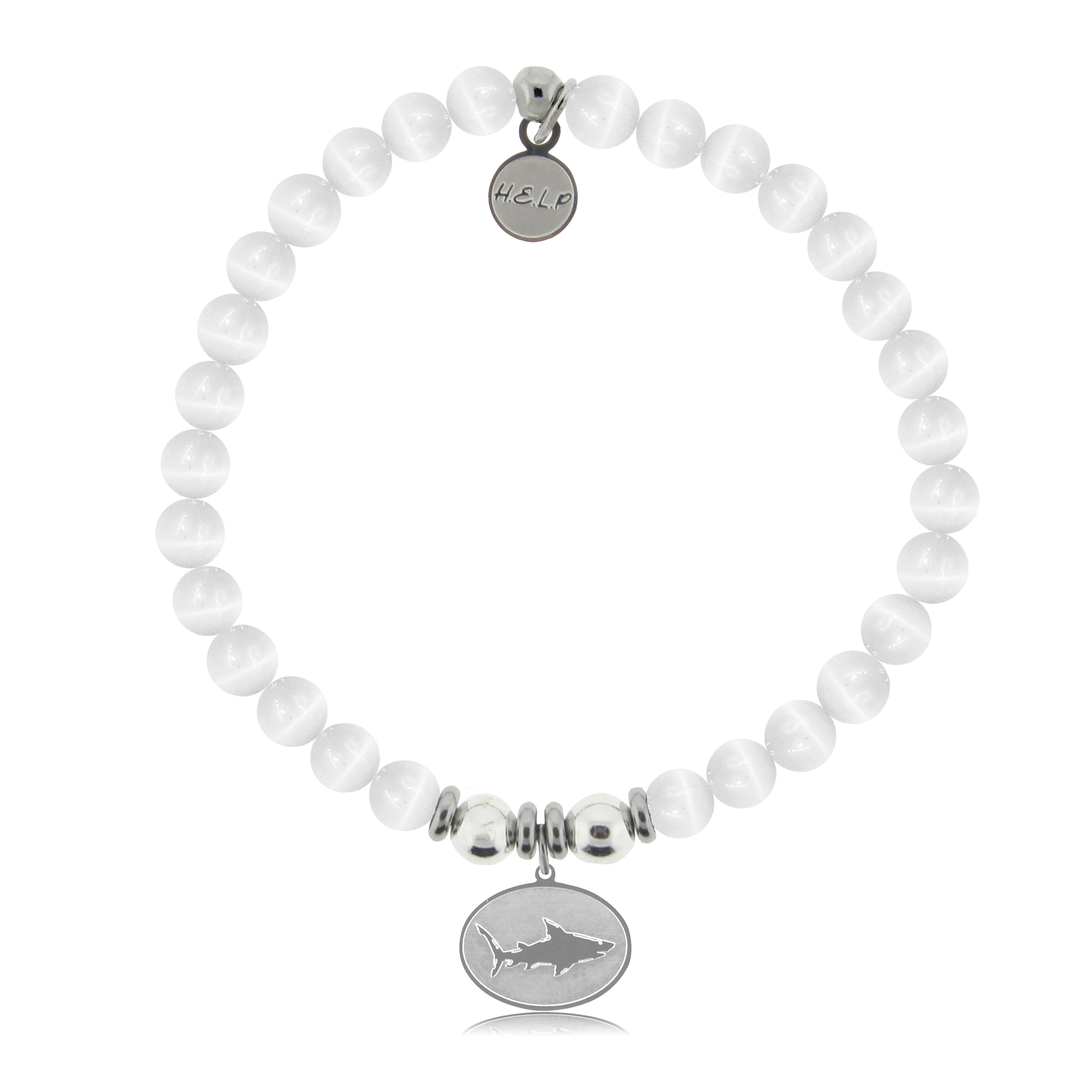 HELP by TJ Shark Charm with White Cats Eye Charity Bracelet