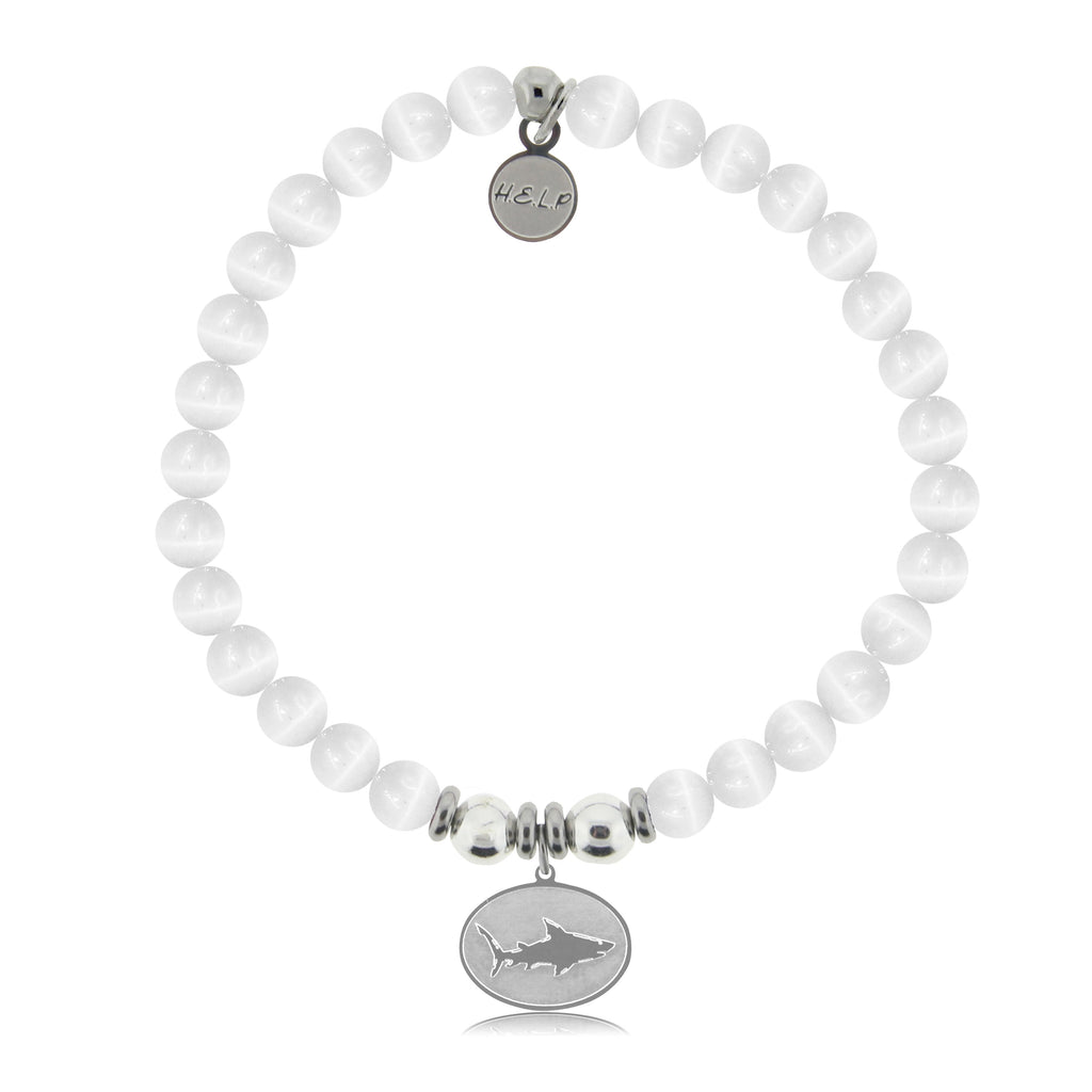 HELP by TJ Shark Charm with White Cats Eye Charity Bracelet