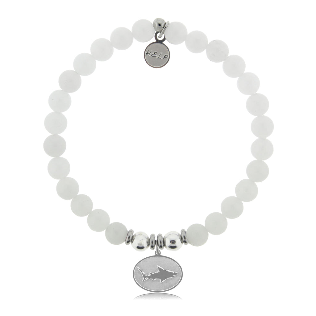 HELP by TJ Shark Charm with White Jade Beads Charity Bracelet