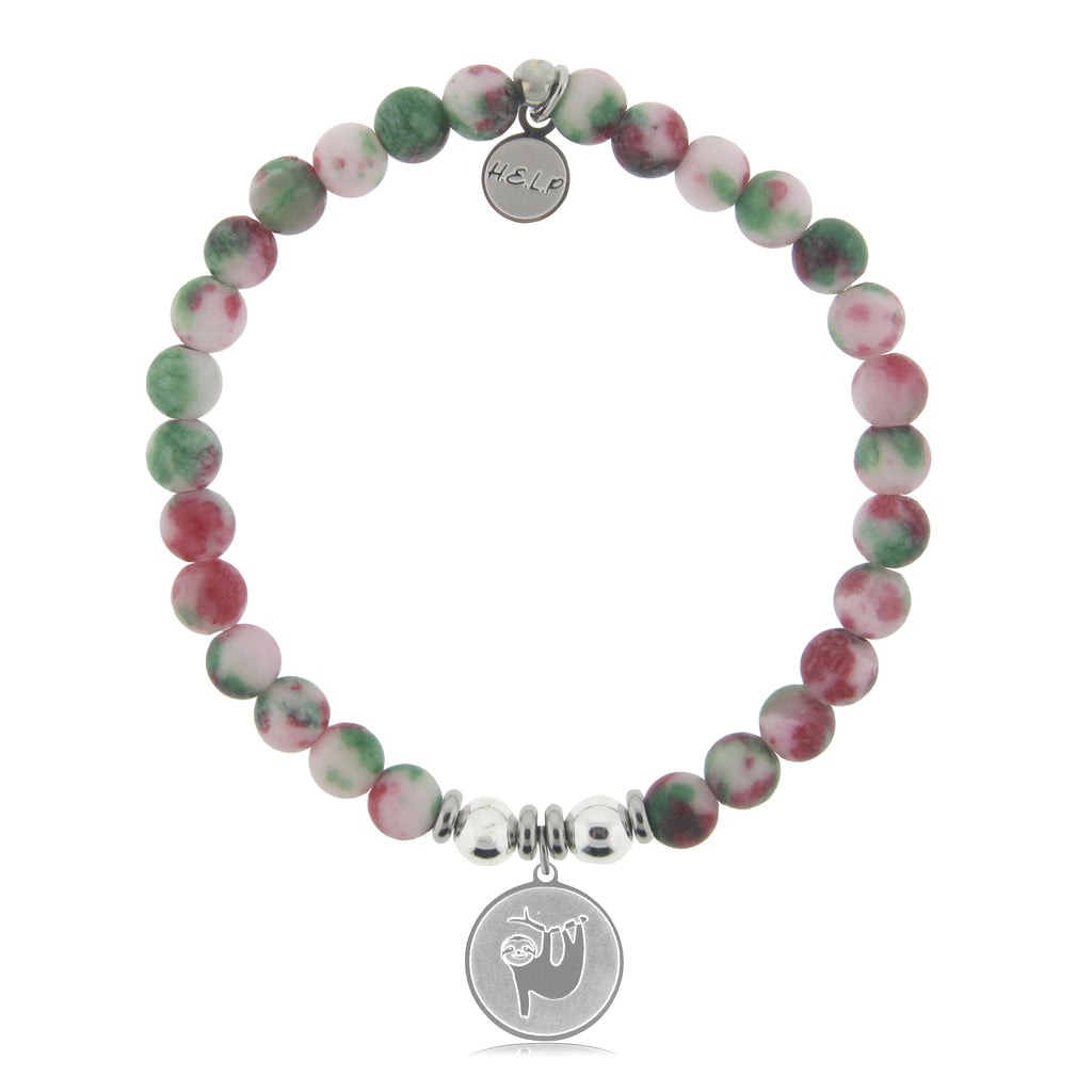 HELP by TJ Sloth Charm with Holiday Jade Beads Charity Bracelet