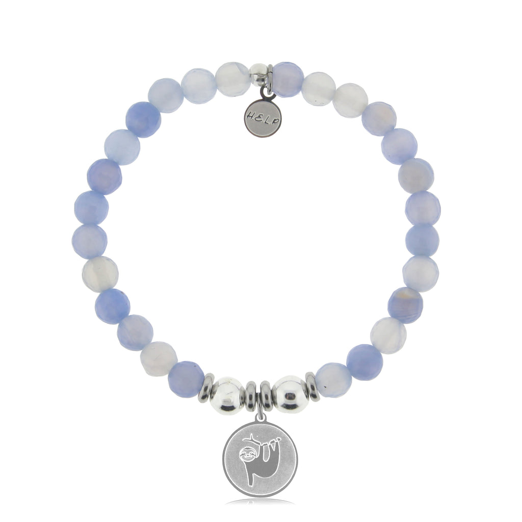 HELP by TJ Sloth Charm with Sky Blue Agate Beads Charity Bracelet