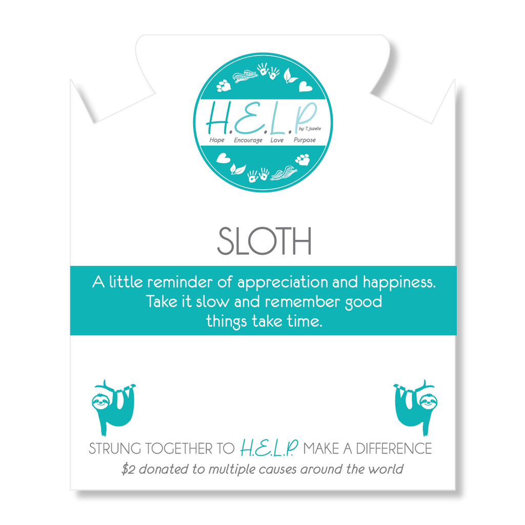 HELP by TJ Sloth Charm with Turquoise Beads Charity Bracelet