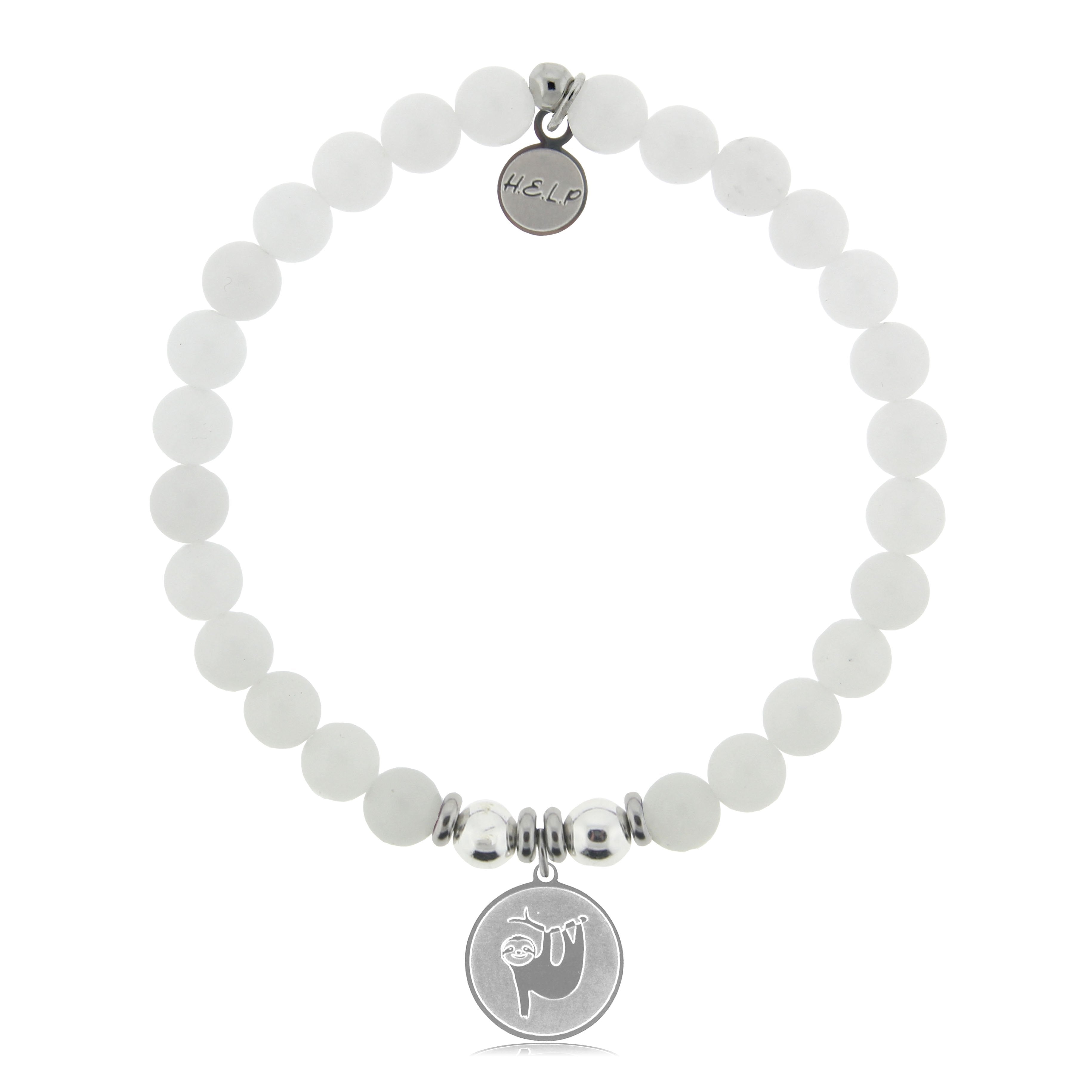 HELP by TJ Sloth Charm with White Jade Beads Charity Bracelet