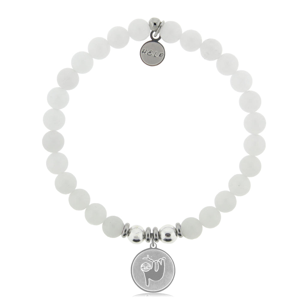 HELP by TJ Sloth Charm with White Jade Beads Charity Bracelet