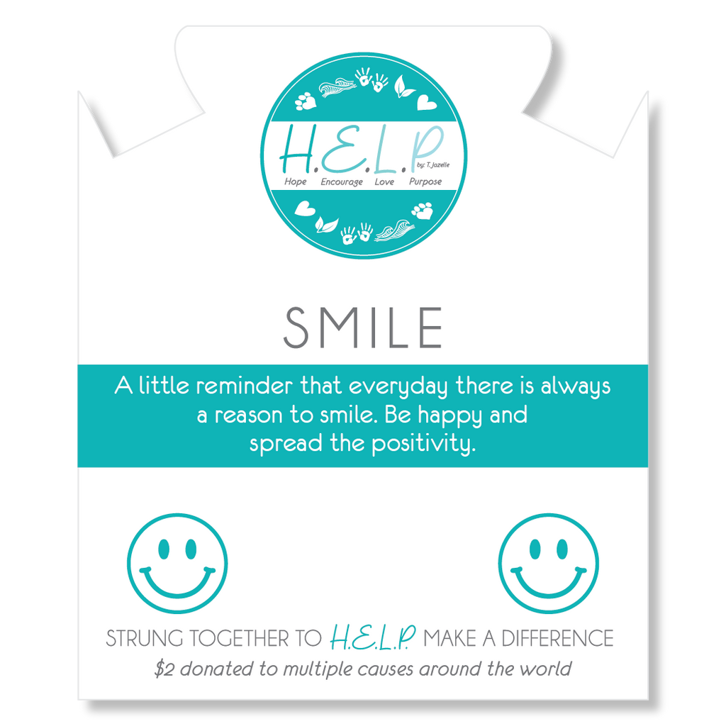HELP by TJ Smile Charm with Aqua Blue Seaglass Charity Bracelet