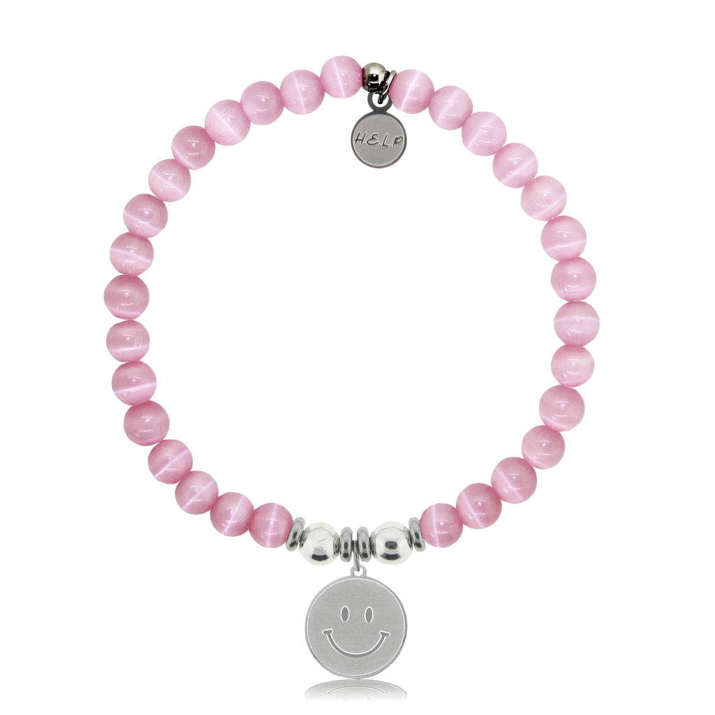 HELP by TJ Smile Charm with Pink Cats Eye Charity Bracelet
