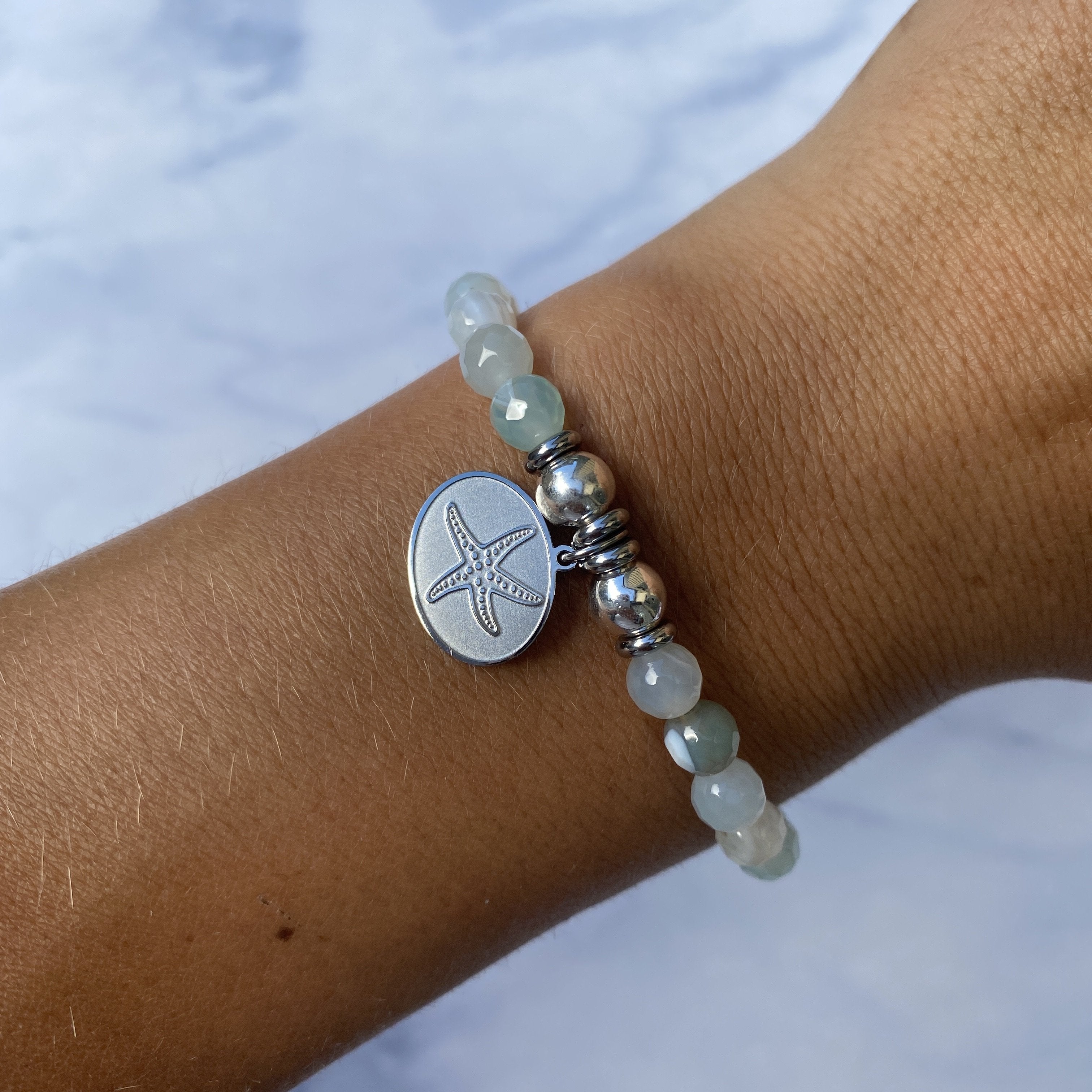 HELP by TJ Starfish Charm with Light Blue Agate Beads Charity Bracelet