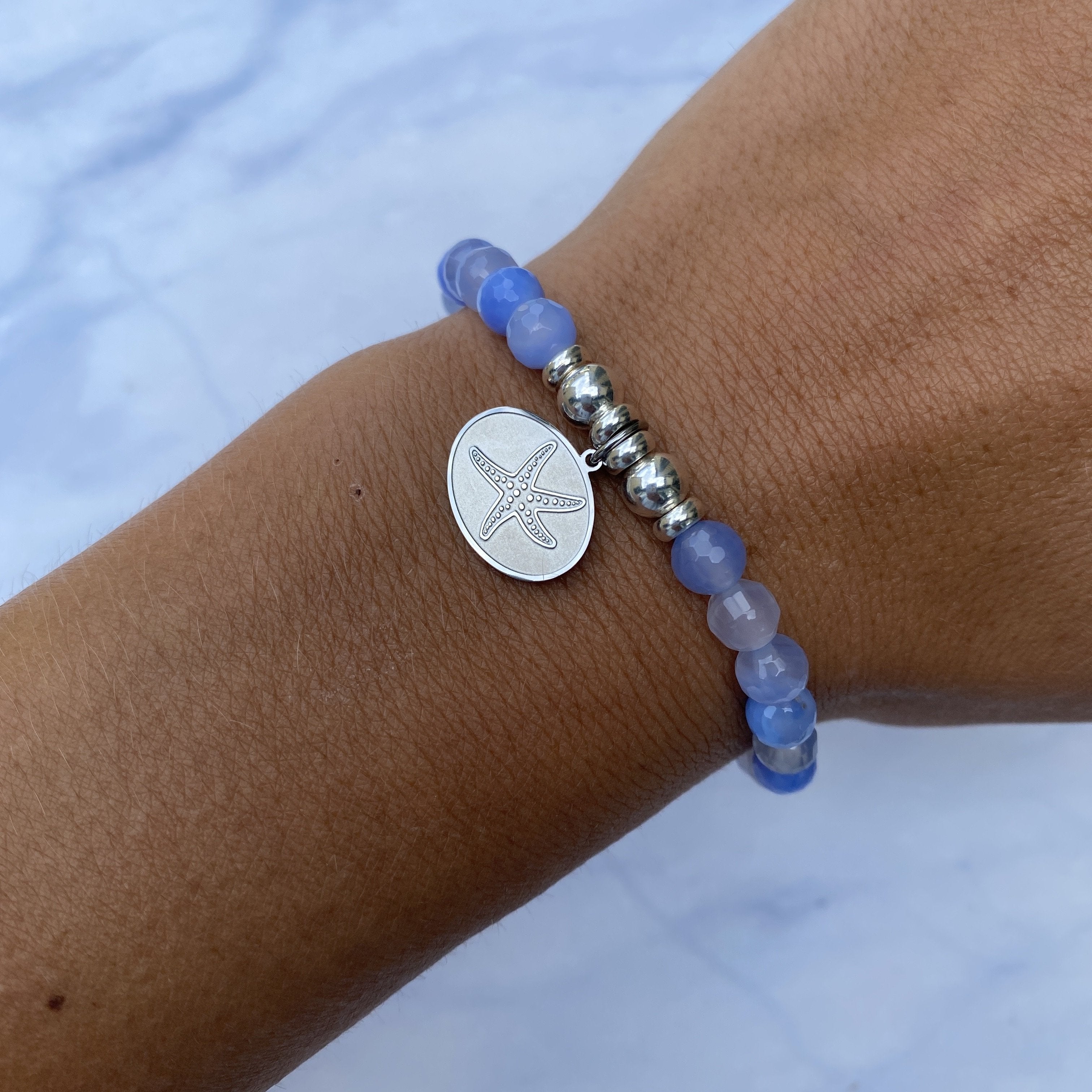 HELP by TJ Starfish Charm with Sky Blue Agate Beads Charity Bracelet