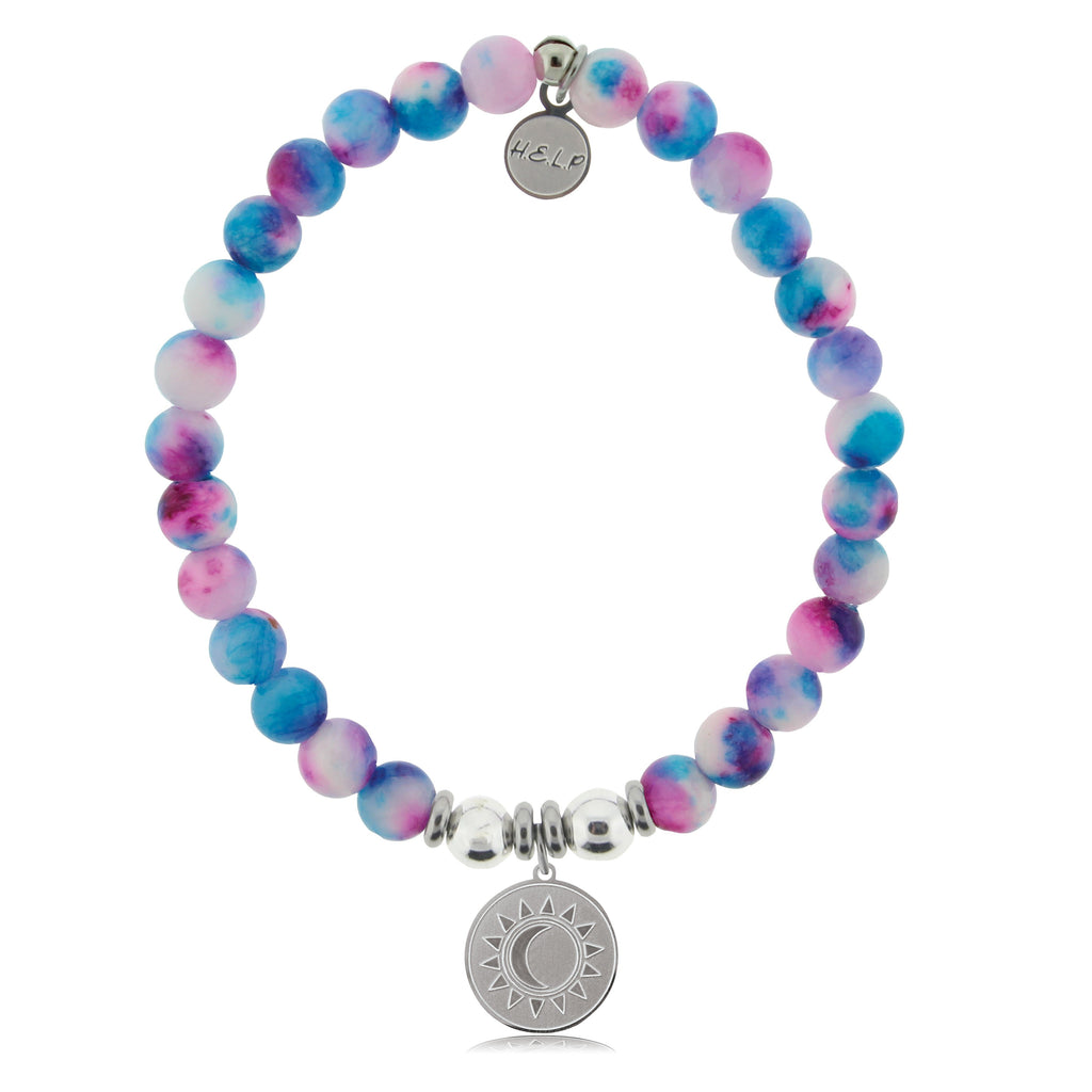 HELP by TJ Sun and Moon Charm with Cotton Candy Jade Beads Charity Bracelet