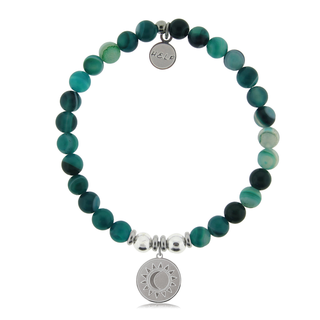 HELP by TJ Sun and Moon Charm with Green Stripe Agate Charity Bracelet