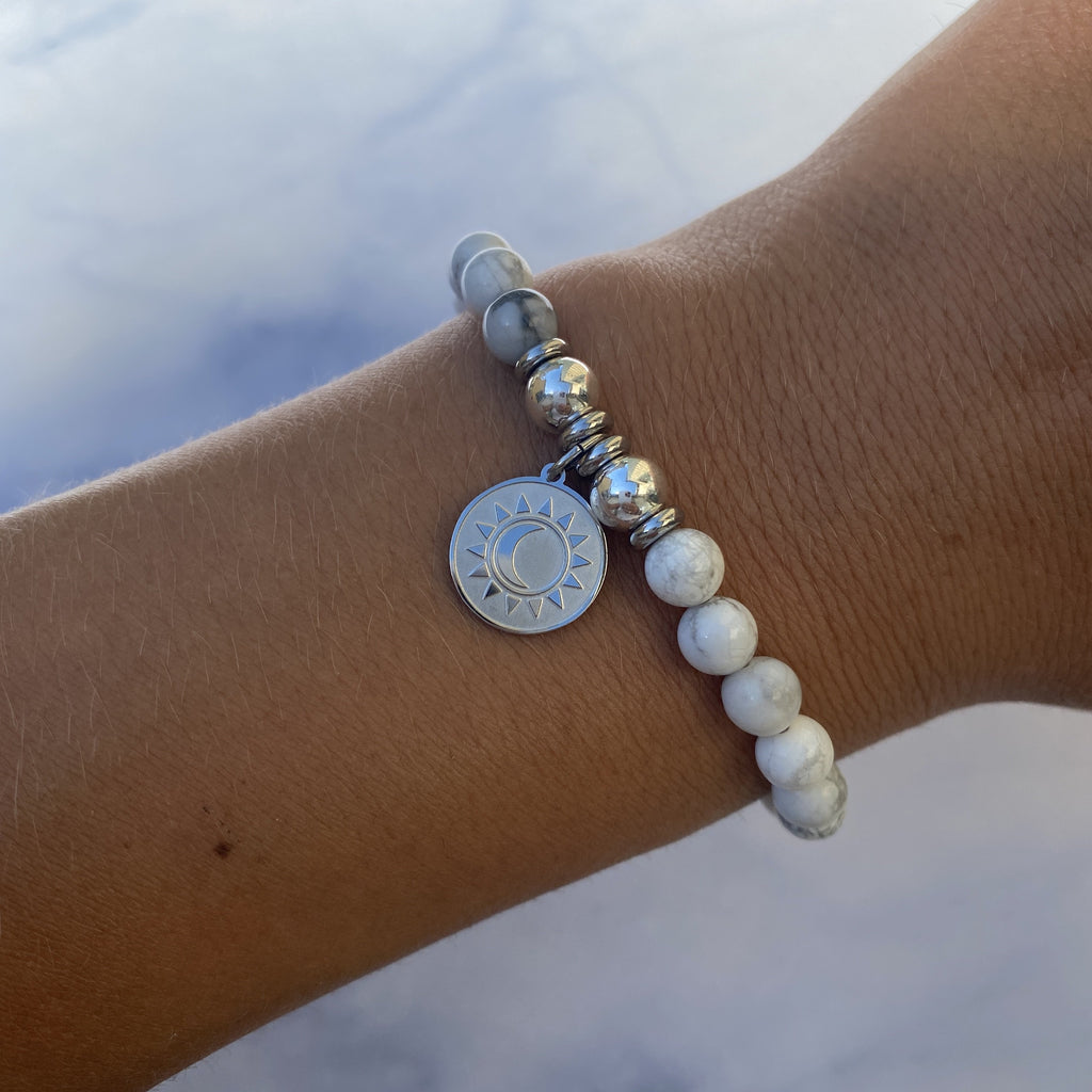 HELP by TJ Sun and Moon Charm with Howlite Beads Charity Bracelet