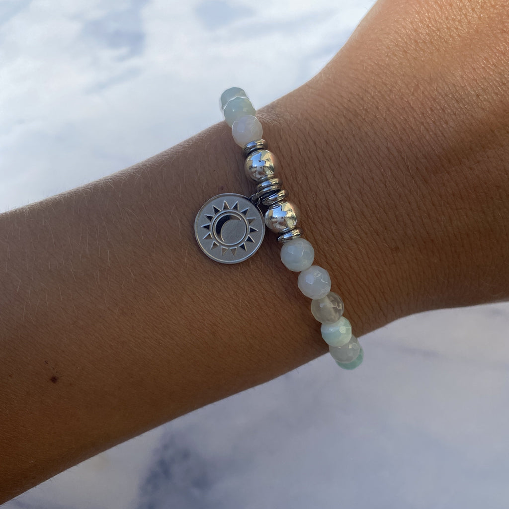 HELP by TJ Sun and Moon Charm with Light Blue Agate Beads Charity Bracelet