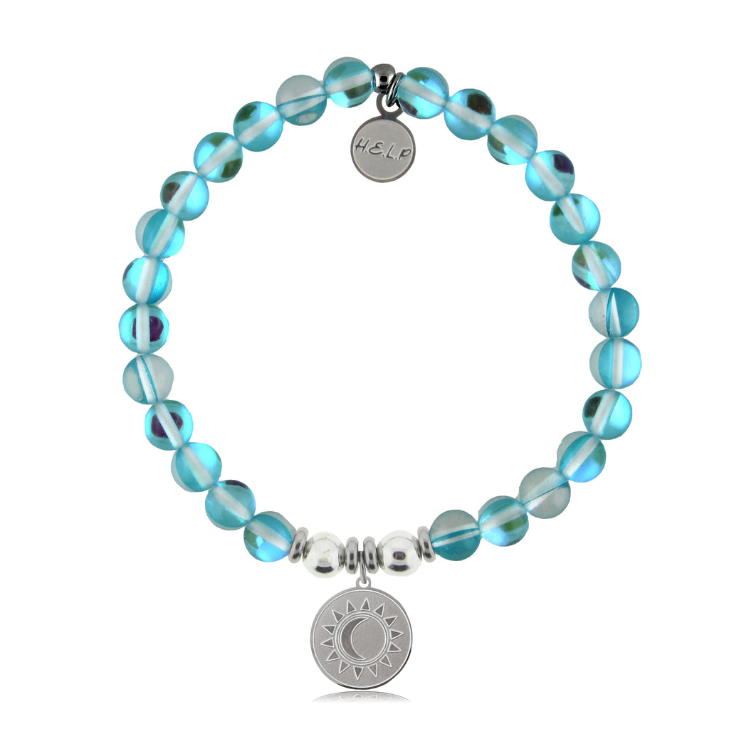 HELP by TJ Sun and Moon Charm with Light Blue Opalescent Charity Bracelet