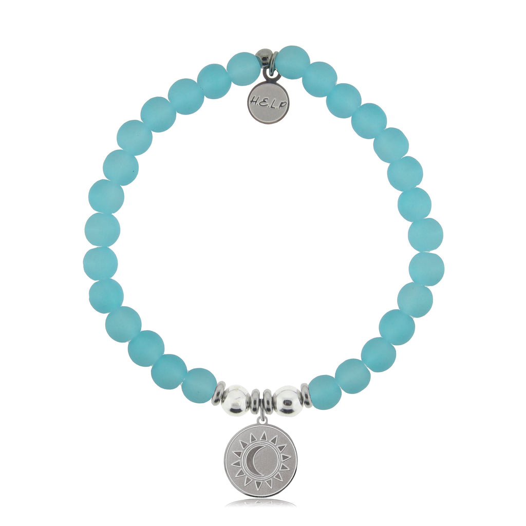 HELP by TJ Sun and Moon Charm with Light Blue Seaglass Charity Bracelet