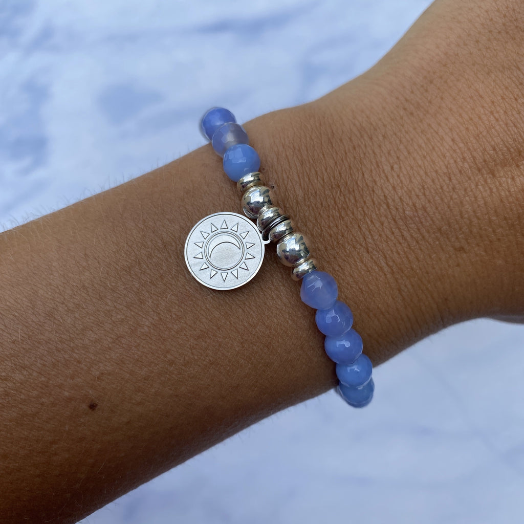 HELP by TJ Sun and Moon Charm with Sky Blue Agate Beads Charity Bracelet