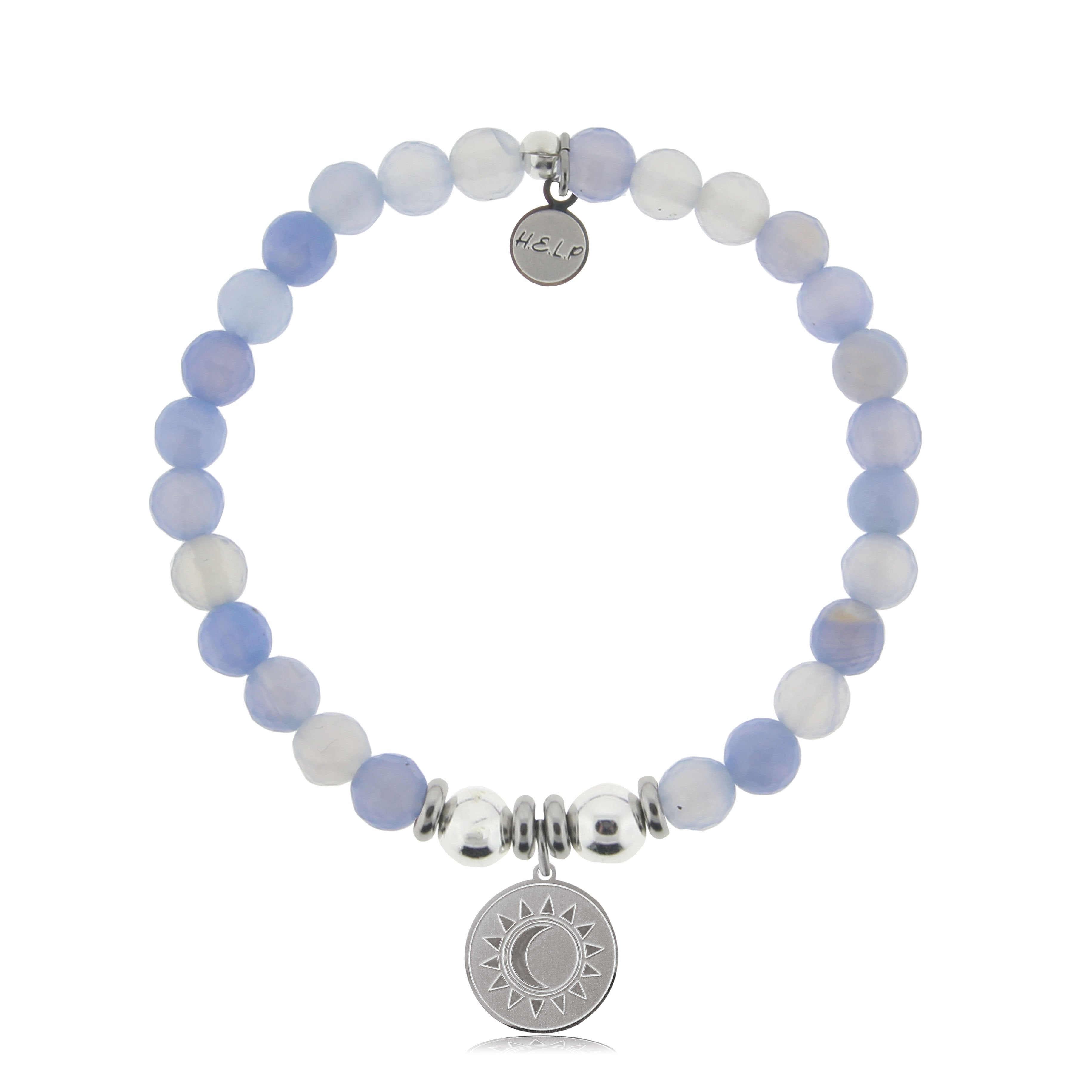 HELP by TJ Sun and Moon Charm with Sky Blue Agate Beads Charity Bracelet